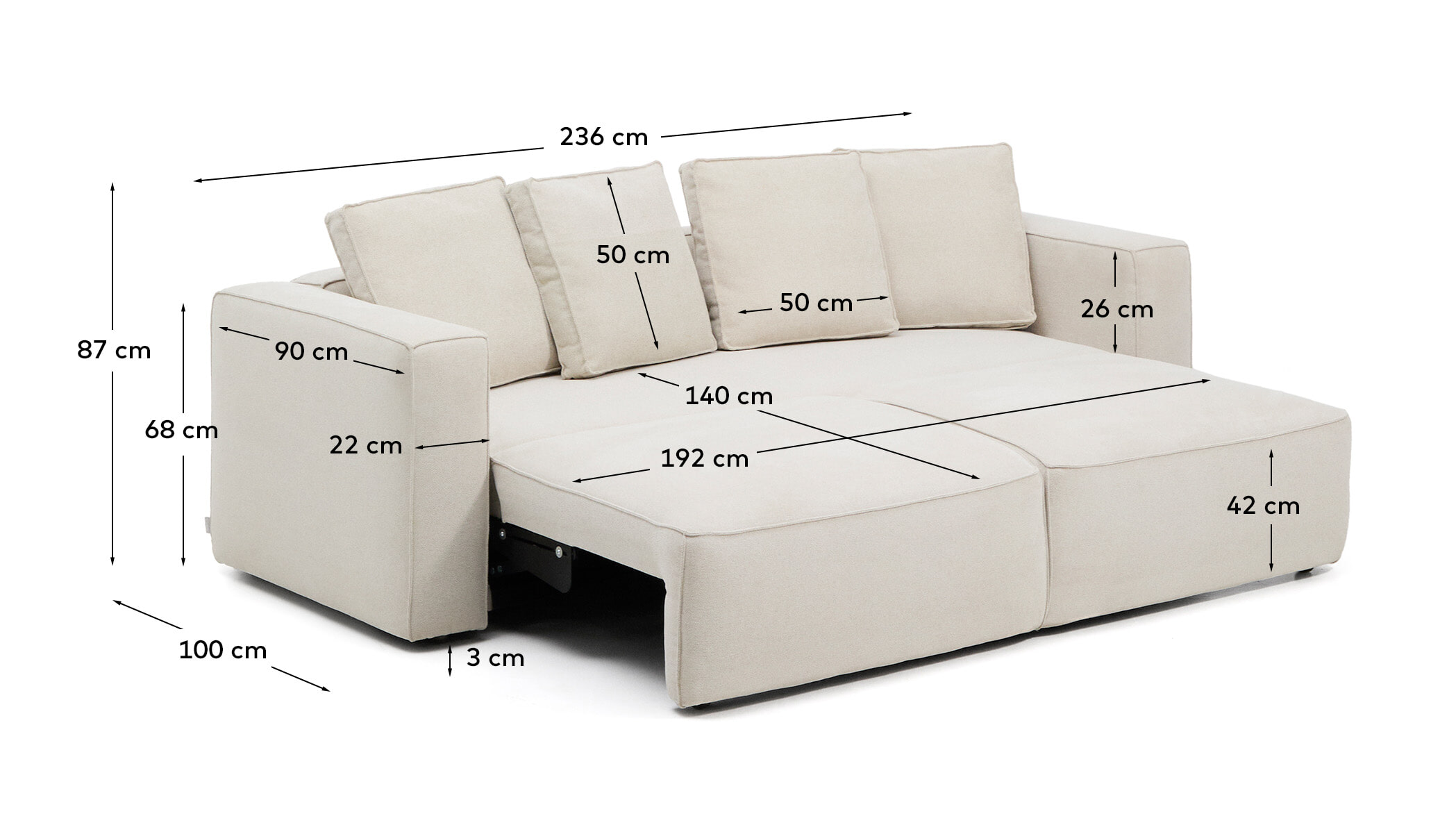 Kave Home 3-zits Slaapbank 'Marela' kleur Beige