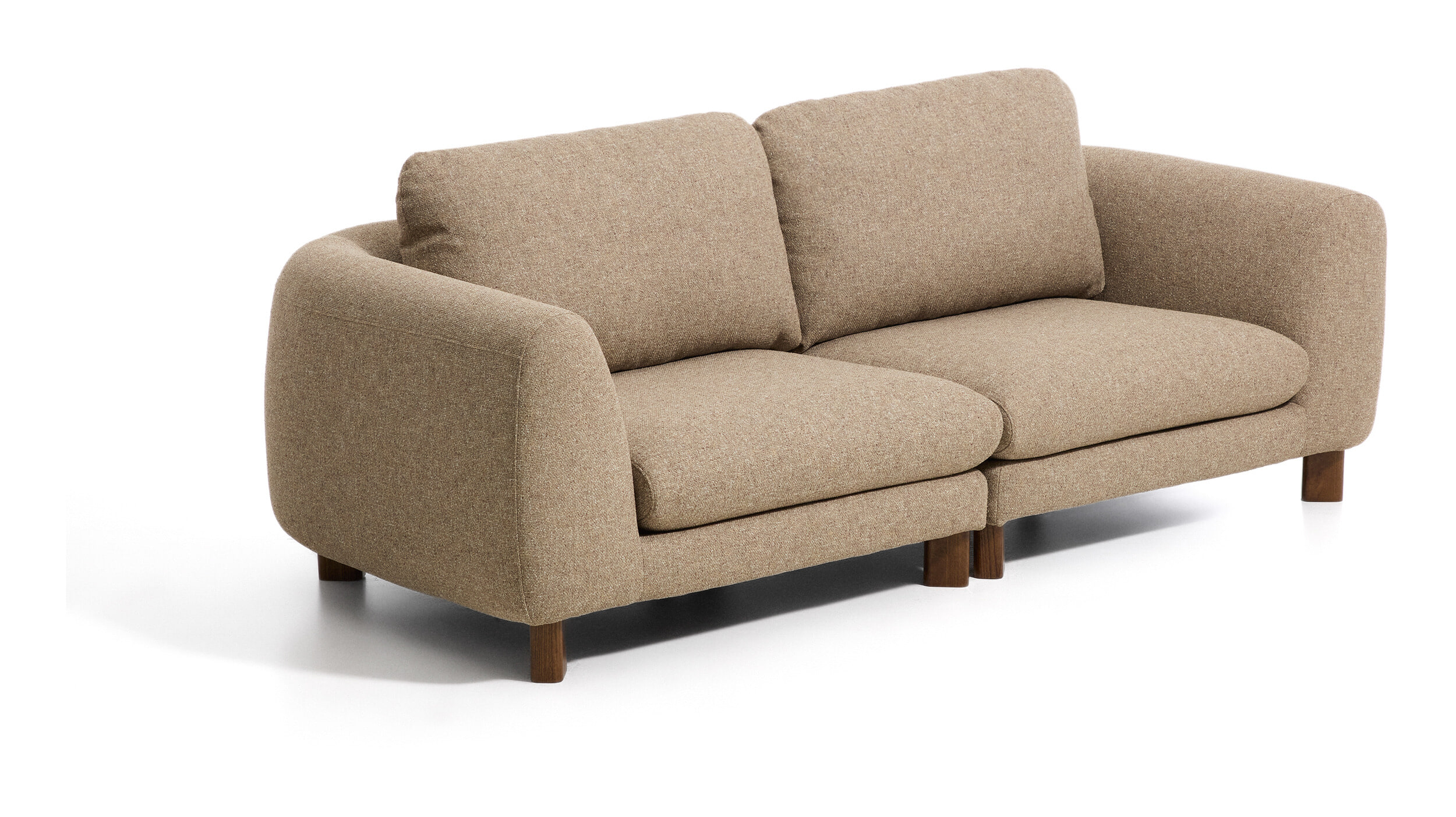 Kave Home 3-zits Bank Vera 230cm, Structuurstof en bruine poten - Lichtbruin