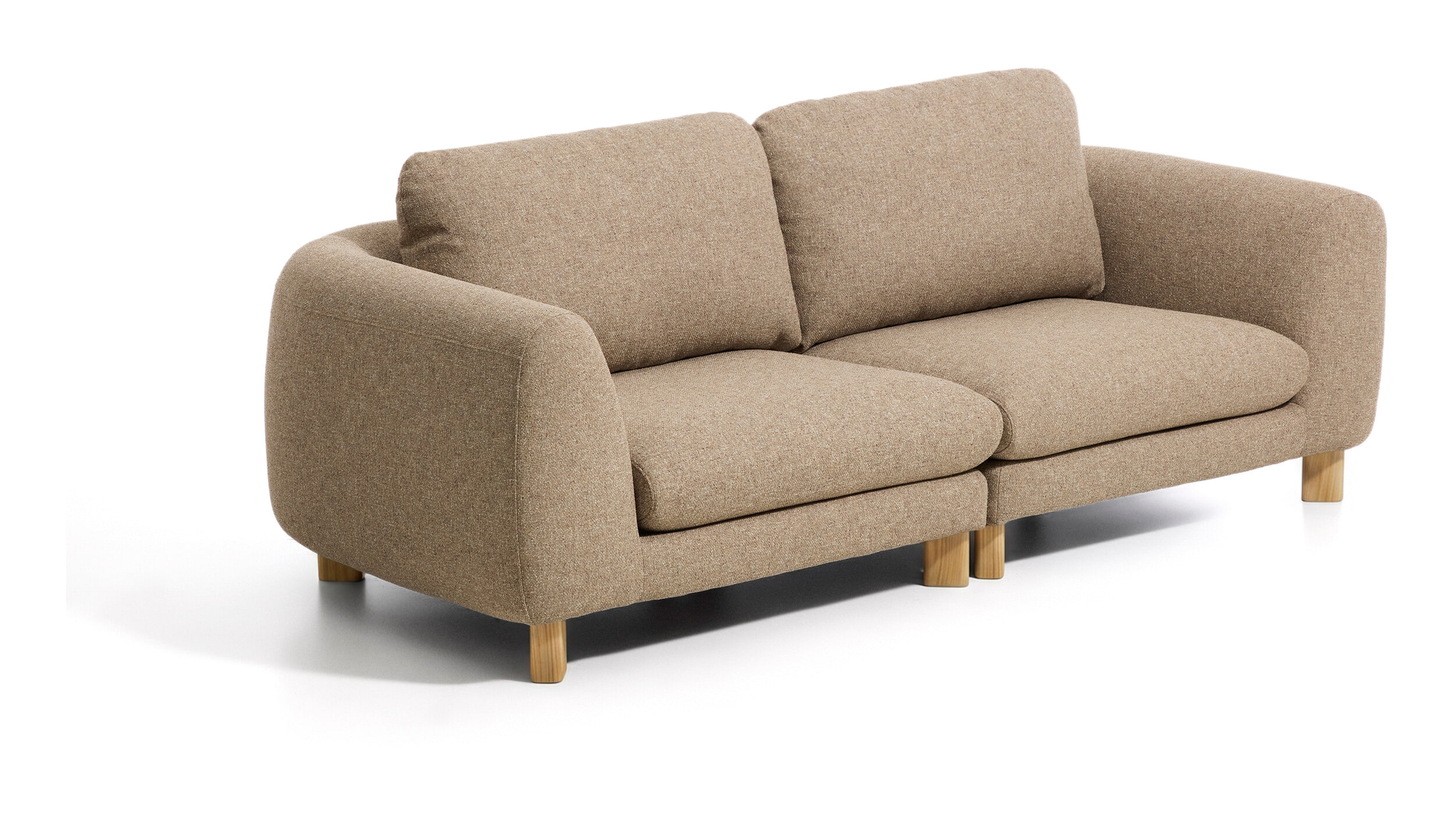 Kave Home 3-zits Bank Vera 230cm, Structuurstof en naturel poten - Lichtbruin