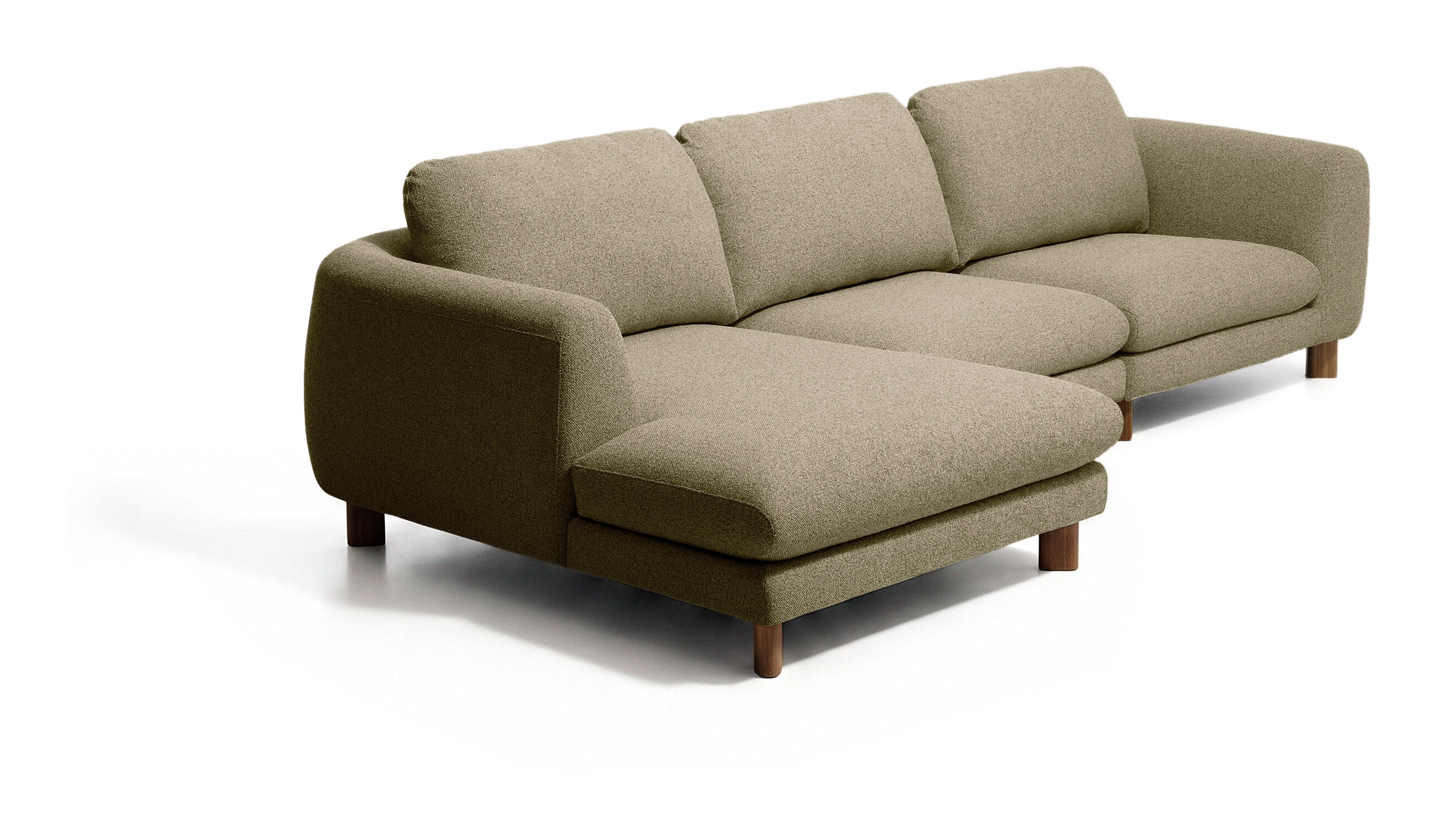 Kave Home 3-zits Hoekbank Vera Links, 232cm, Structuurstof en bruine poten - Olijfgroen