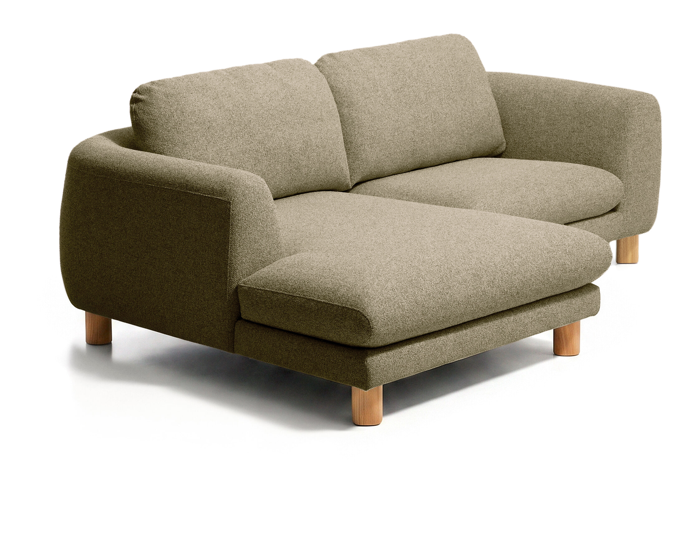 Kave Home 3-zits Hoekbank Vera Links, 232cm, Structuurstof en naturel poten - Olijfgroen