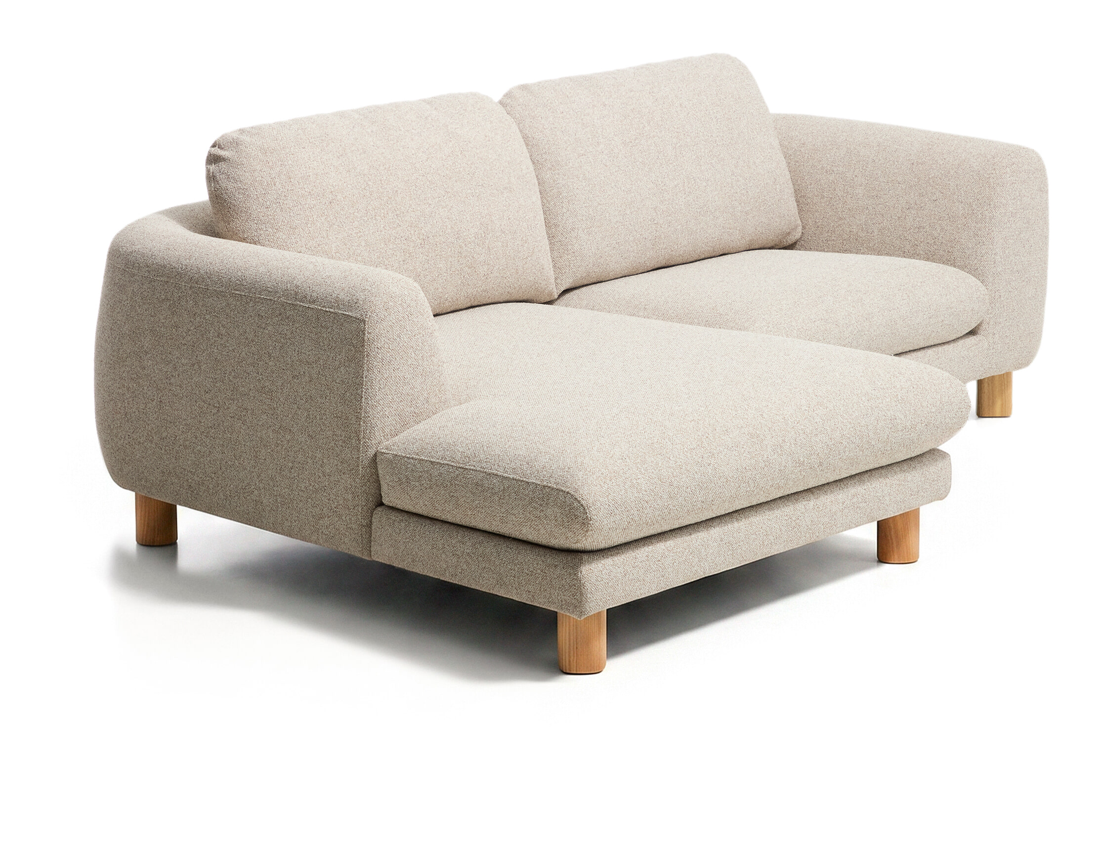 Kave Home 3-zits Hoekbank Vera Links, 232cm, Structuurstof en naturel poten - Beige
