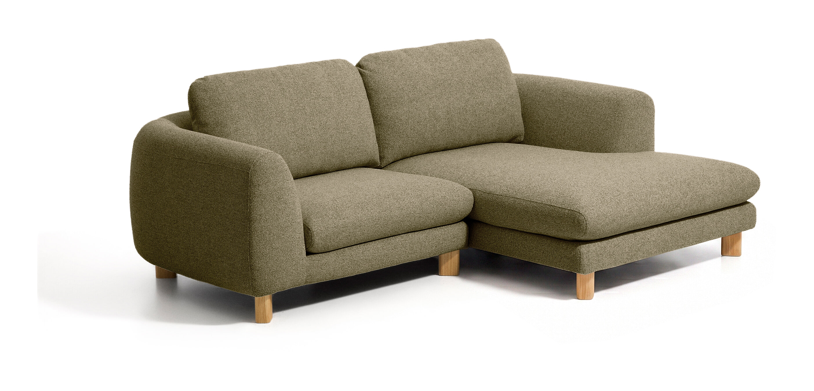 Kave Home 3-zits Loungebank Vera Rechts, 232cm, Structuurstof en naturel poten - Olijfgroen