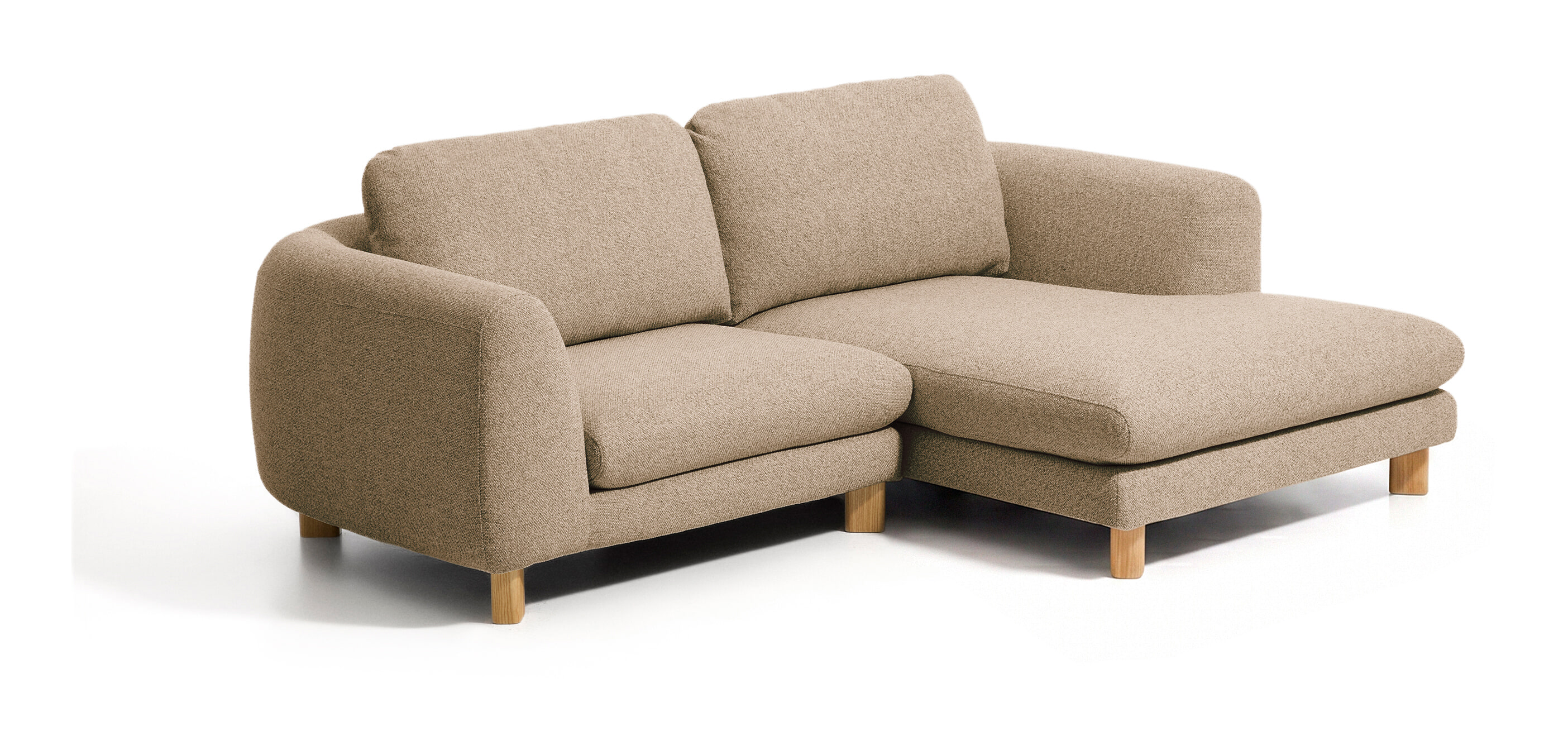 Kave Home 3-zits Loungebank Vera Rechts, 232cm, Structuurstof en naturel poten - Lichtbruin