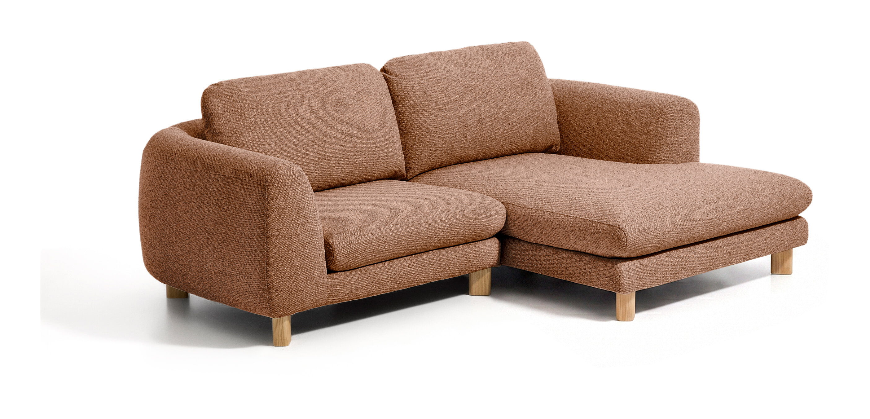 Kave Home 3-zits Loungebank Vera Rechts, 232cm, Structuurstof en naturel poten - Terracotta