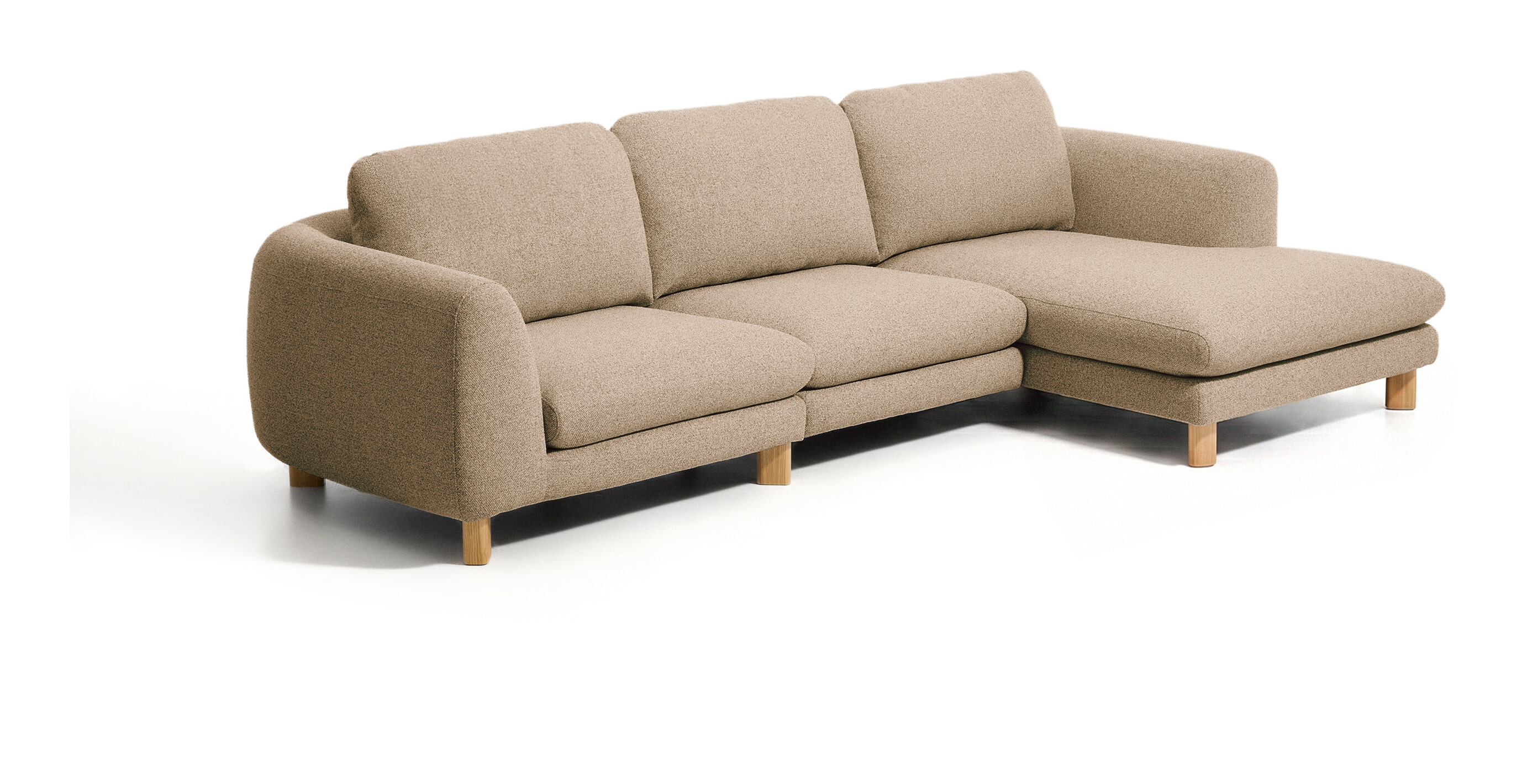 Kave Home 4-zits Hoekbank Vera Rechts, 322cm, Structuurstof en naturel poten - Lichtbruin