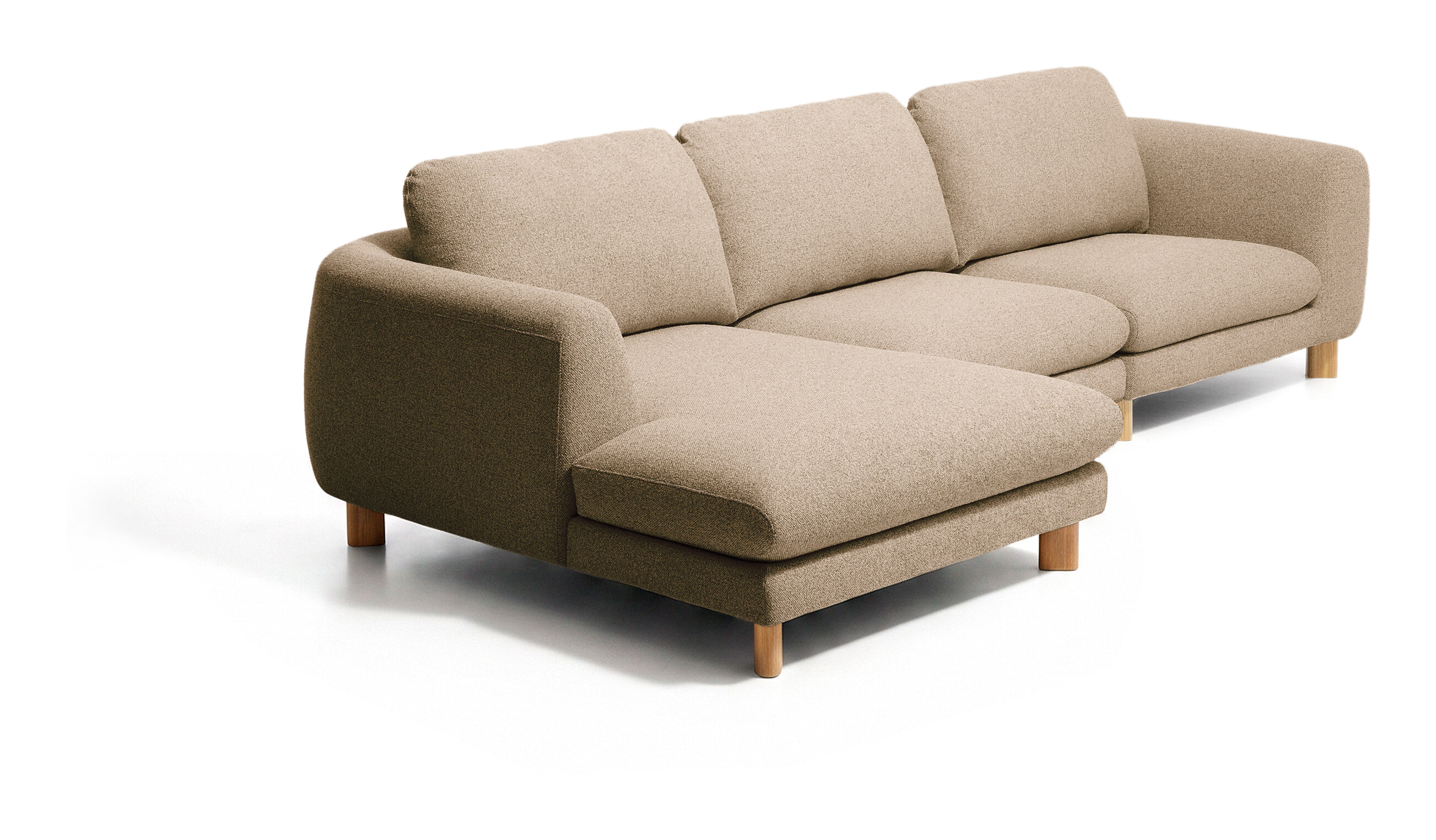 Kave Home 4-zits Hoekbank Vera Links, 322cm, Structuurstof en naturel poten - Lichtbruin