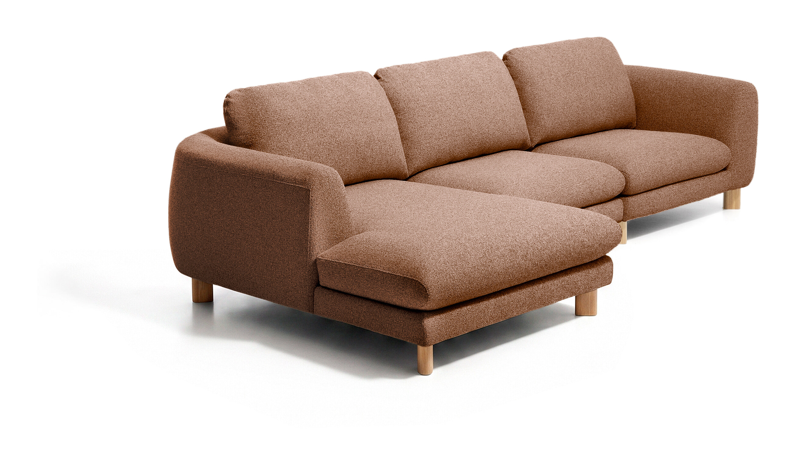 Kave Home 4-zits Hoekbank Vera Links, 322cm, Structuurstof en naturel poten - Terracotta