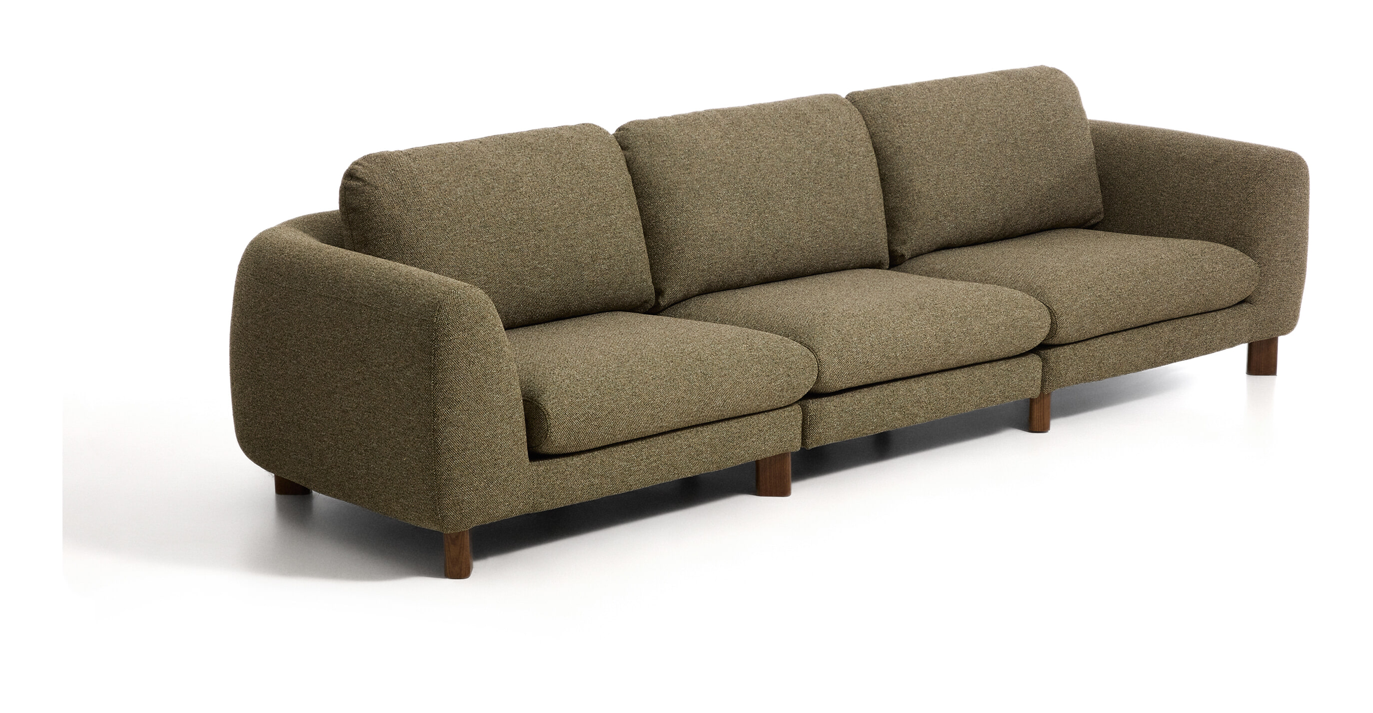 Kave Home 4-zits Bank Vera 320cm, Structuurstof en bruine poten - Olijfgroen