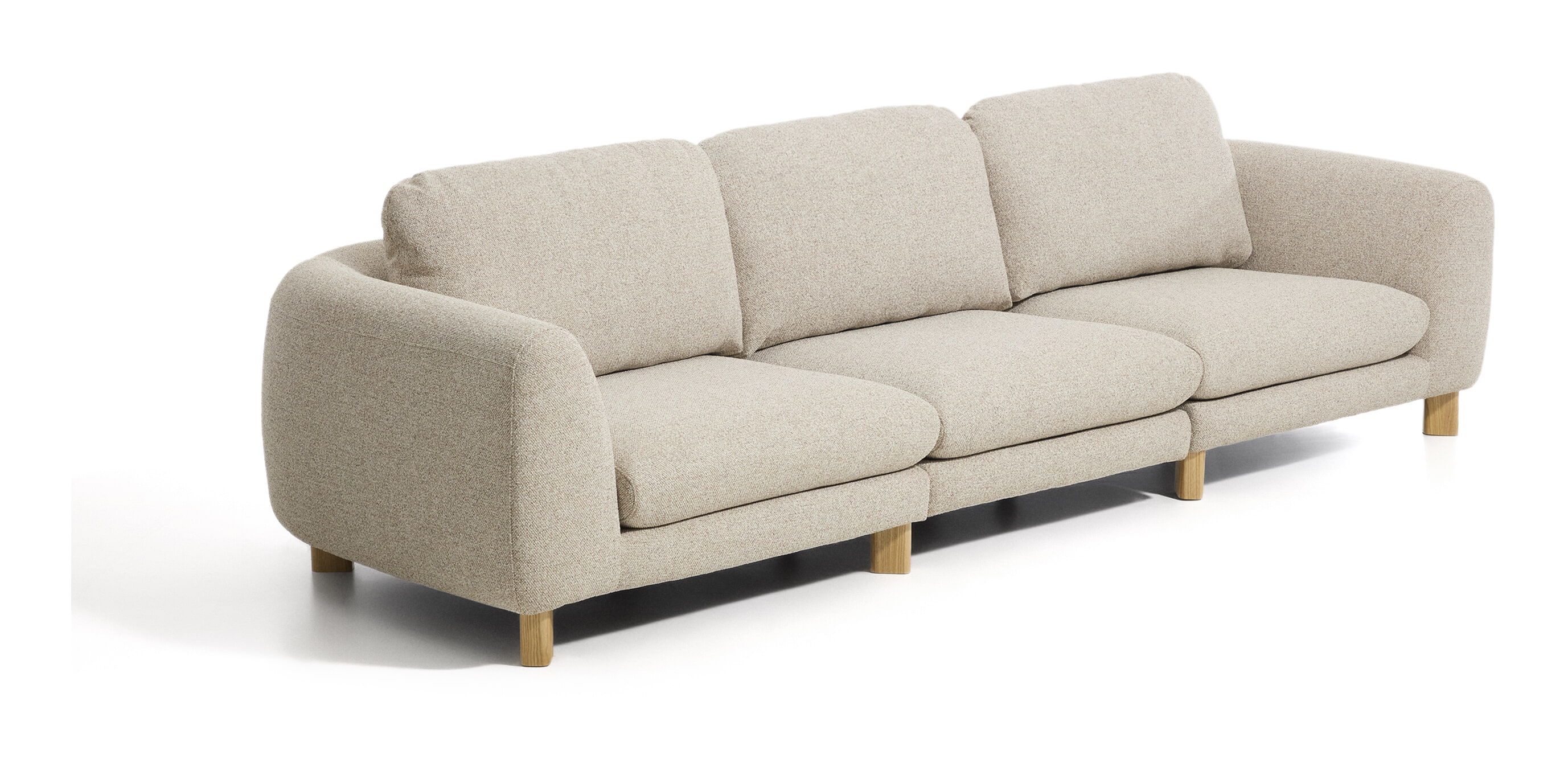 Kave Home 4-zits Bank Vera 320cm, Structuurstof en naturel poten - Beige