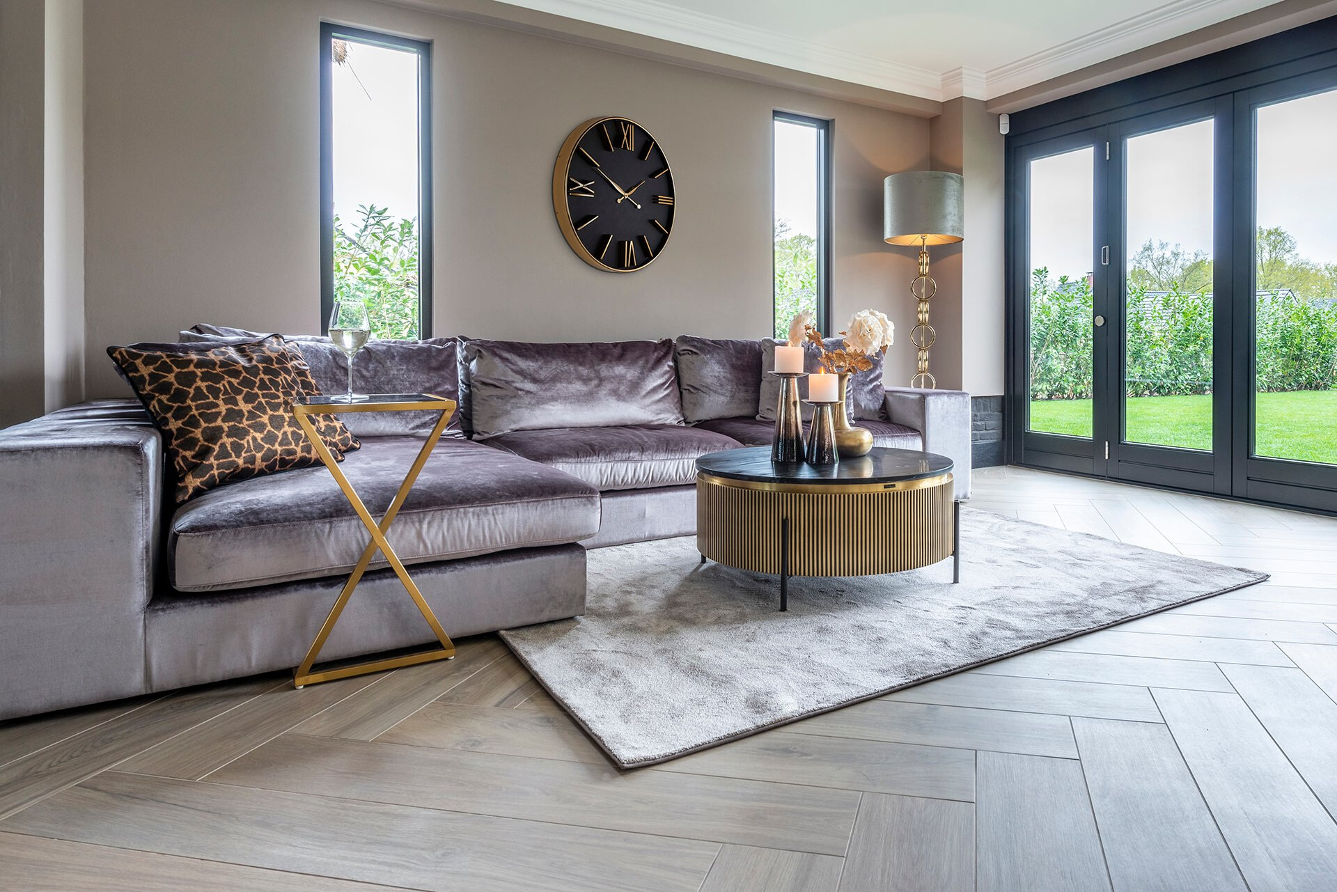 Richmond Ronde Salontafel 'Ironville' Ø90cm, goud / zwart marmer