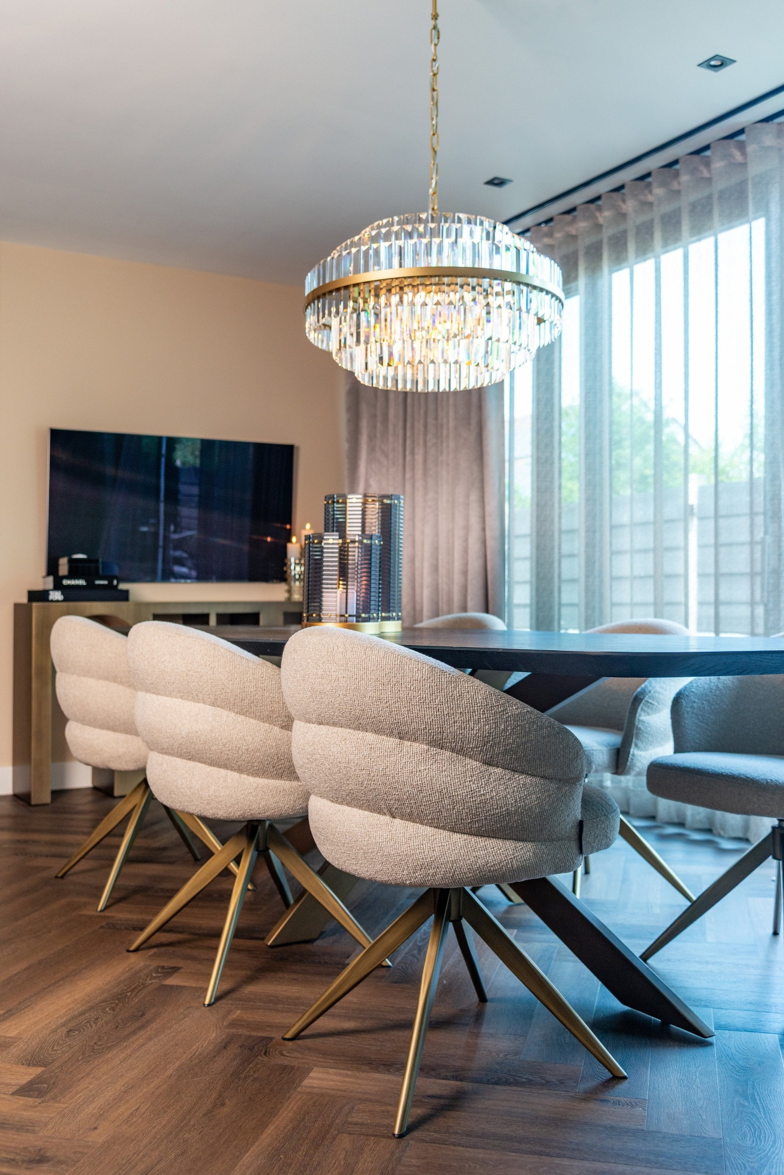 Richmond Hanglamp 'Desire' Crystal, 65cm, kleur Brushed Gold
