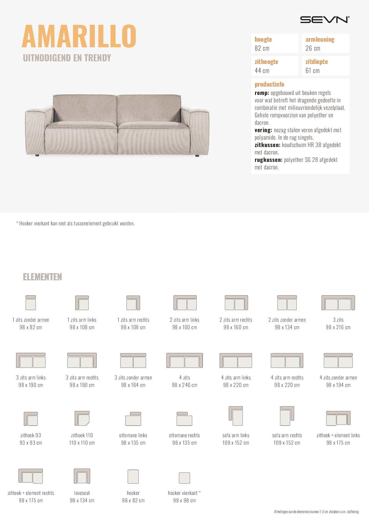 SEVN Hoekbank 'Amarillo' kleur Staalgrijs - Productsheet – Amarillo – 30-06-2025