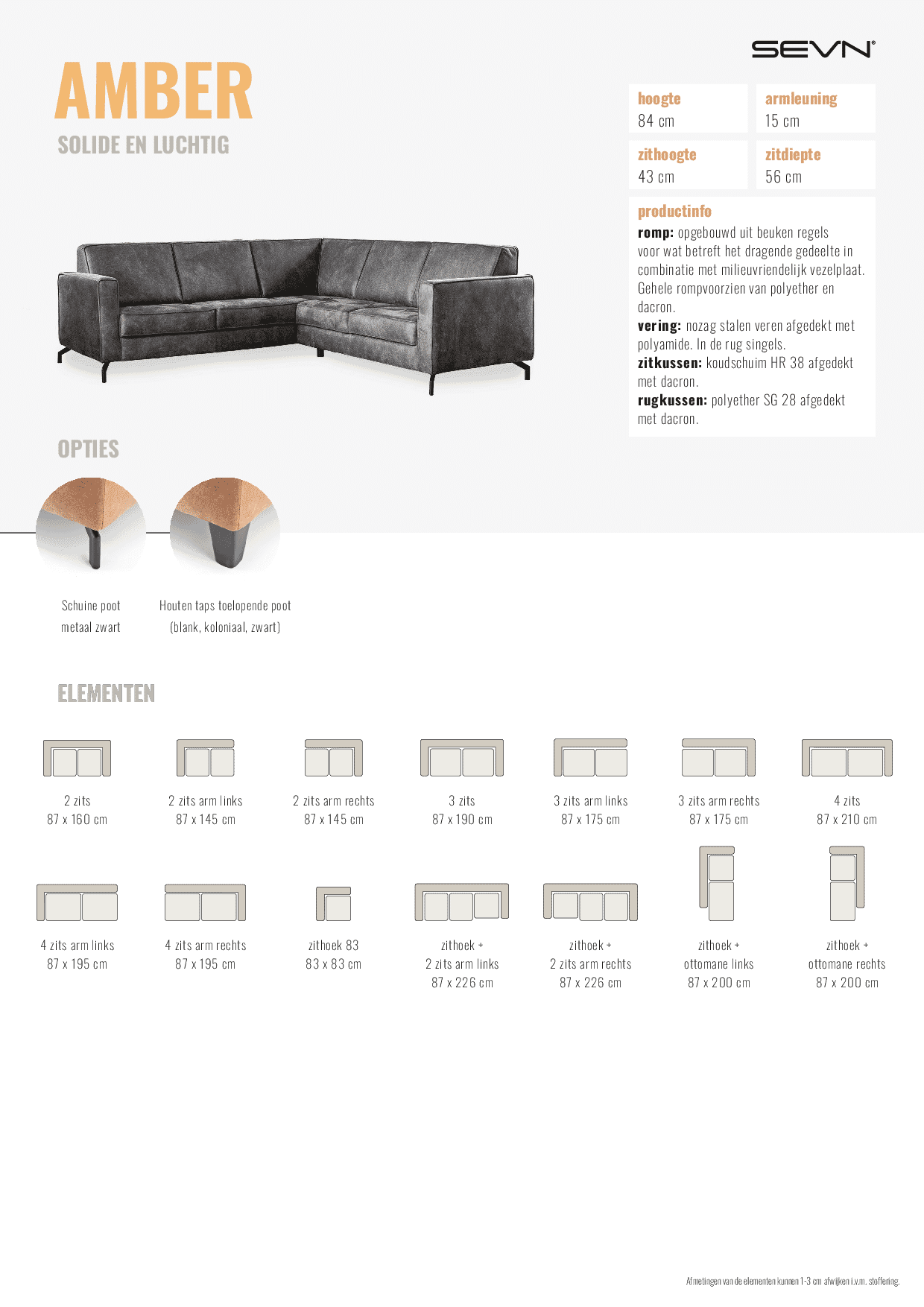 Sevn Bank 'Amber' 2-zits, kleur antraciet
