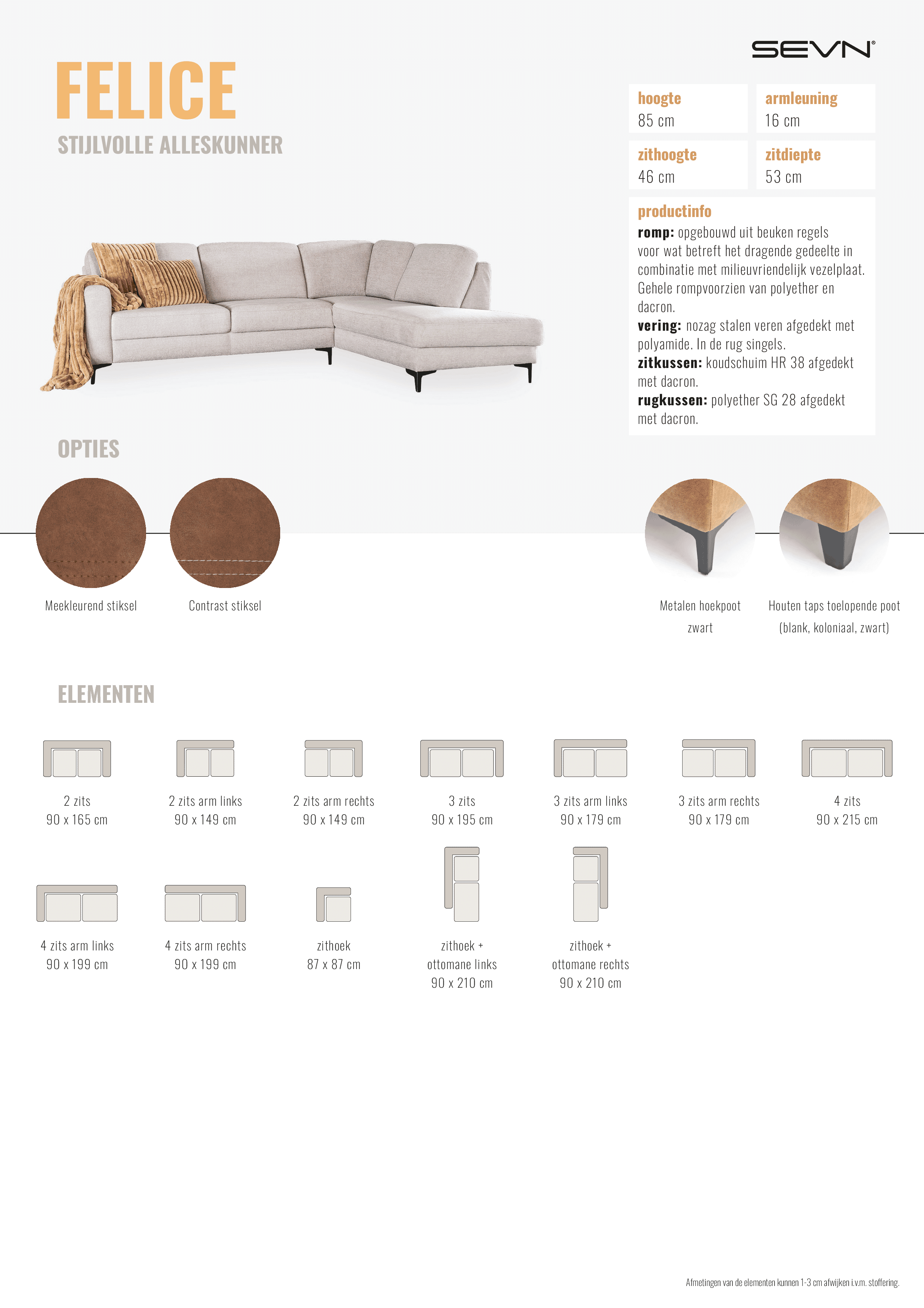 Sevn Hoekbank 'Felice' kleur khaki - Productsheet – Felice – 30-06-2025