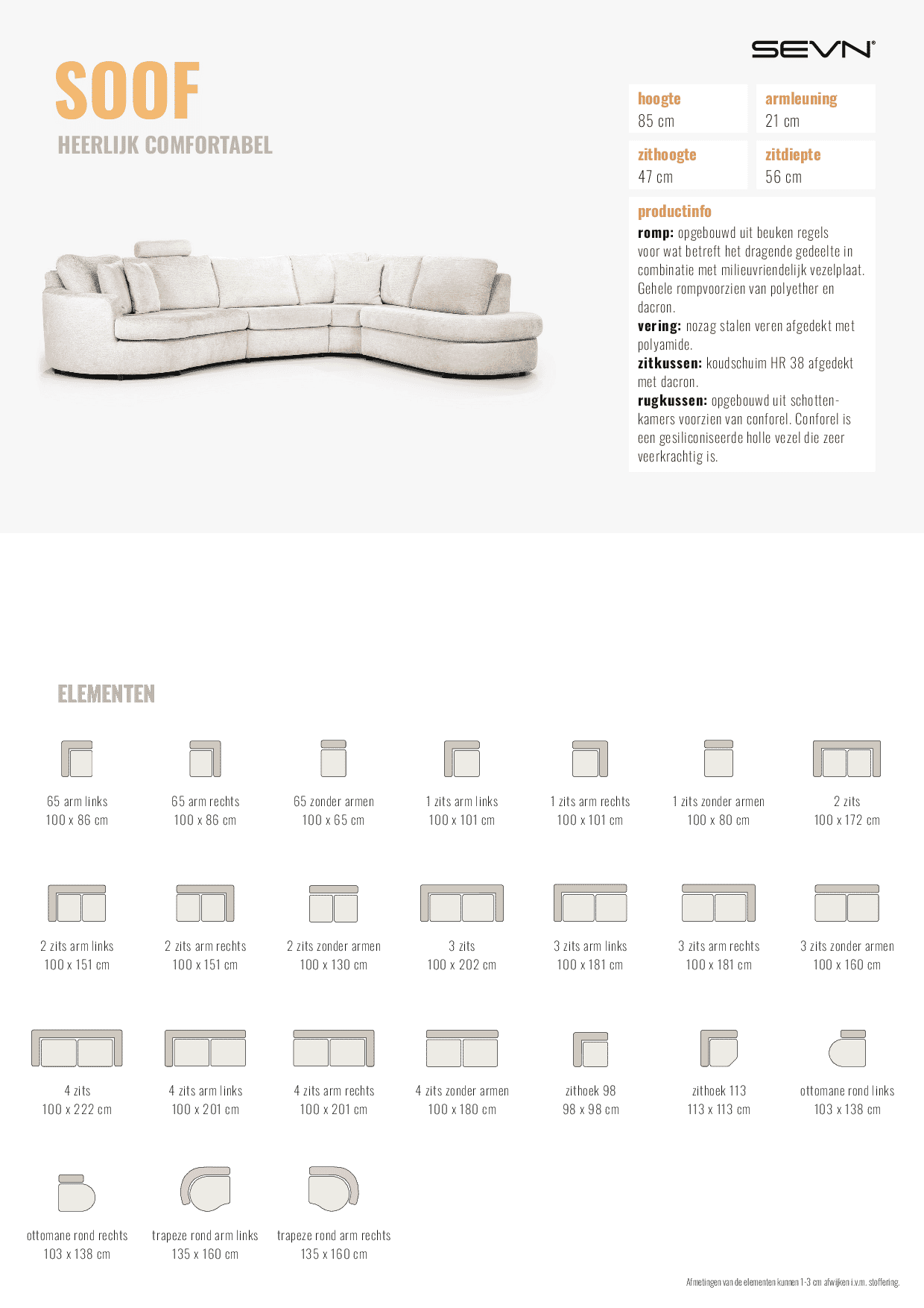 SEVN Hoekbank 'Soof' kleur Beige - Productsheet – Soof – 30-06-2025