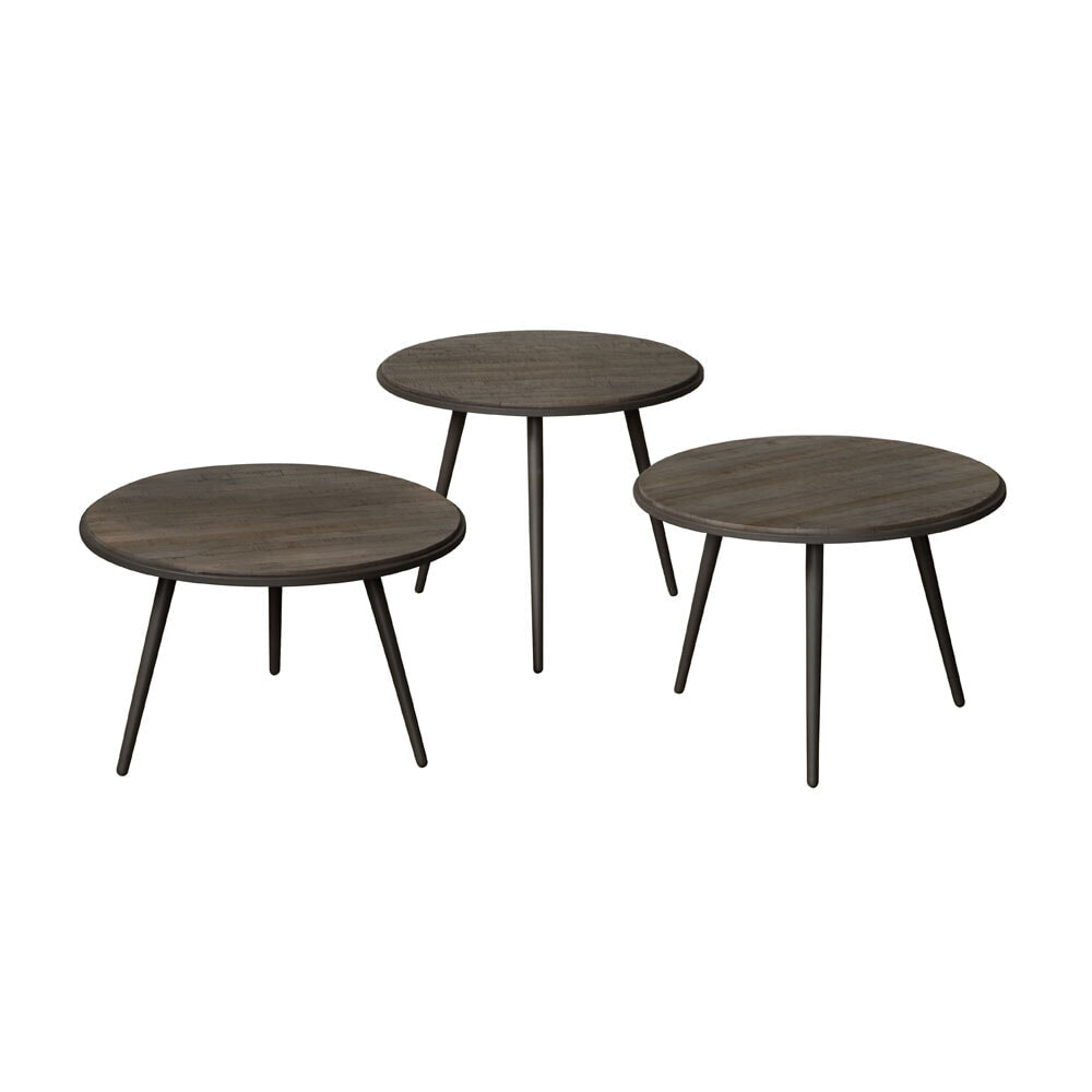 RENEW Bijzettafel 'Turi' Teakhout, Set van 3 stuks, kleur Weather Grey