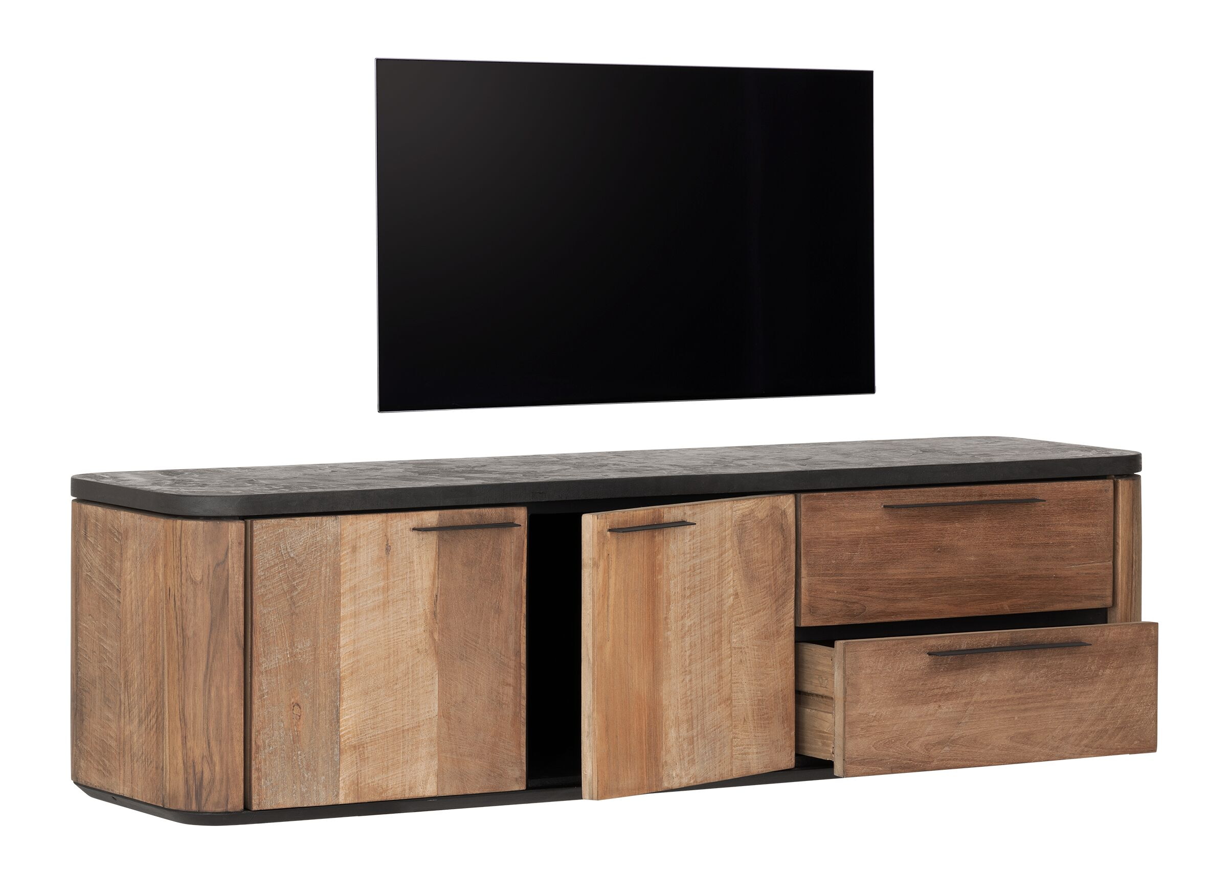 DTP Home Zwevend TV-meubel 'Soho' Teakhout en betonlook, 150cm