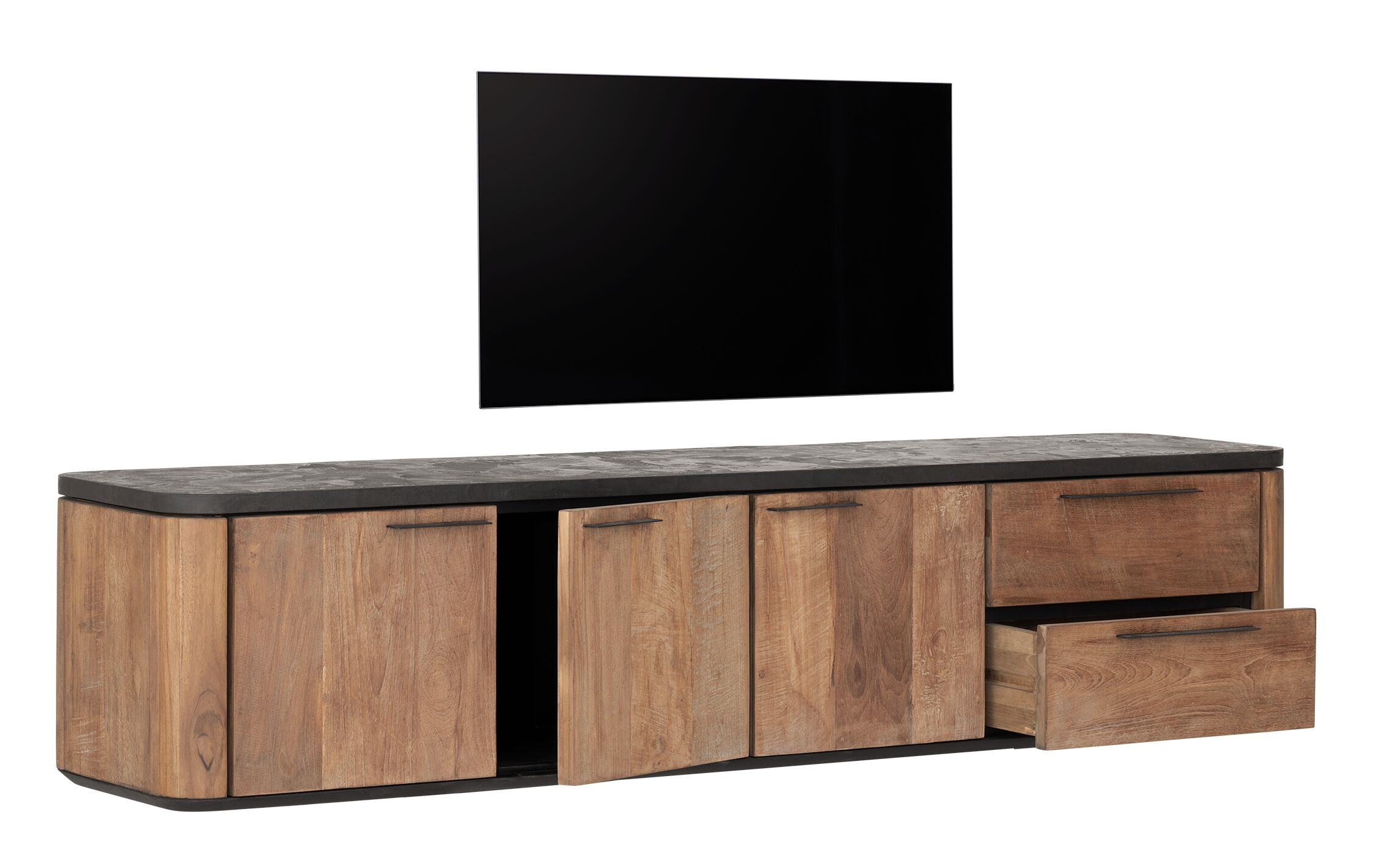 DTP Home Zwevend TV-meubel 'Soho' Teakhout en betonlook, 190cm