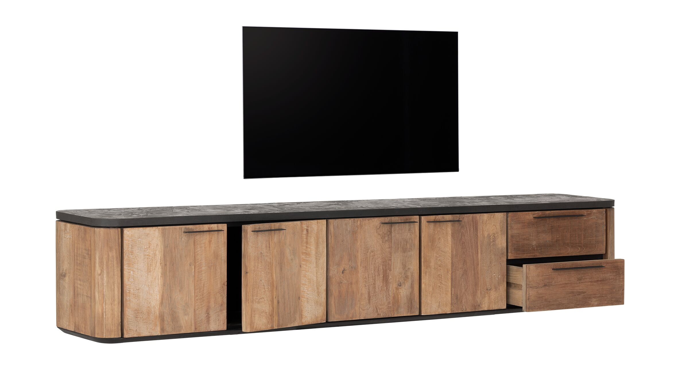 DTP Home Zwevend TV-meubel 'Soho' Teakhout en betonlook, 230cm