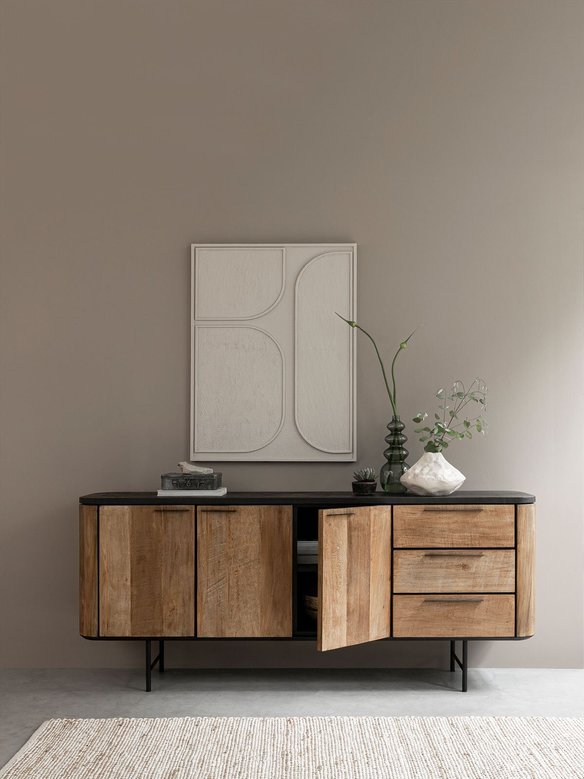 DTP Home Dressoir 'Soho' Teakhout en betonlook, 200cm