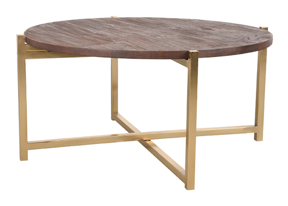 LABEL51 Ronde Salontafel Dox Mangohout en goud metaal, 70cm - Espresso