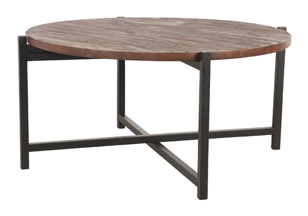 LABEL51 Ronde Salontafel Dox Mangohout en zwart metaal, 70cm - Espresso