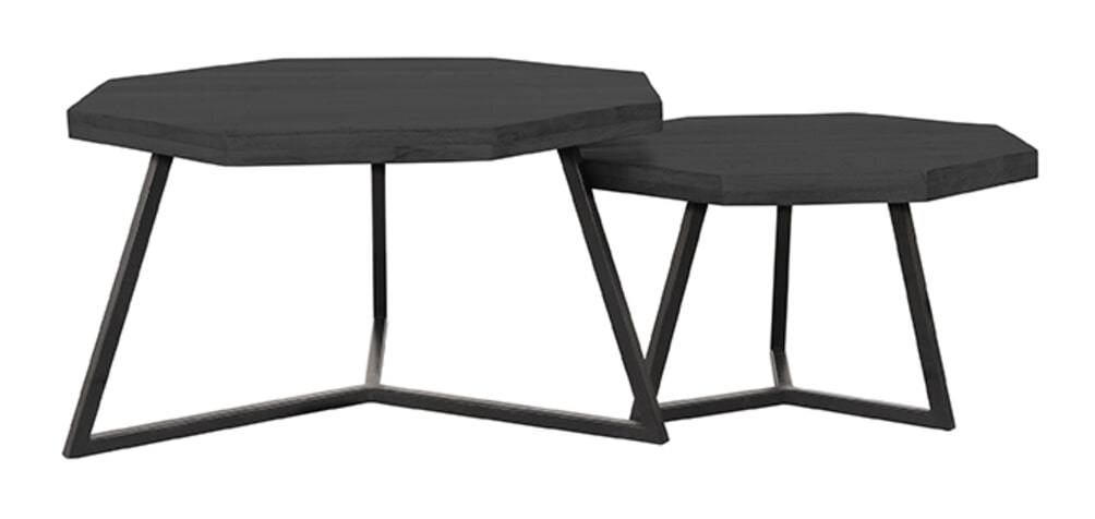 LABEL51 Achthoekige Salontafel Figure Set van 2 stuks, Zwart Mangohout