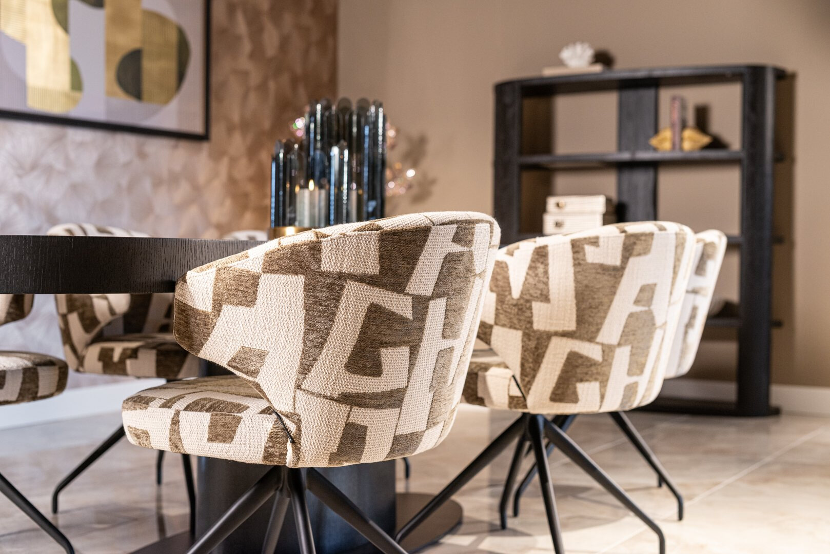 Richmond Draaibare Eetkamerstoel 'Milly' Graffic stof, kleur Moss