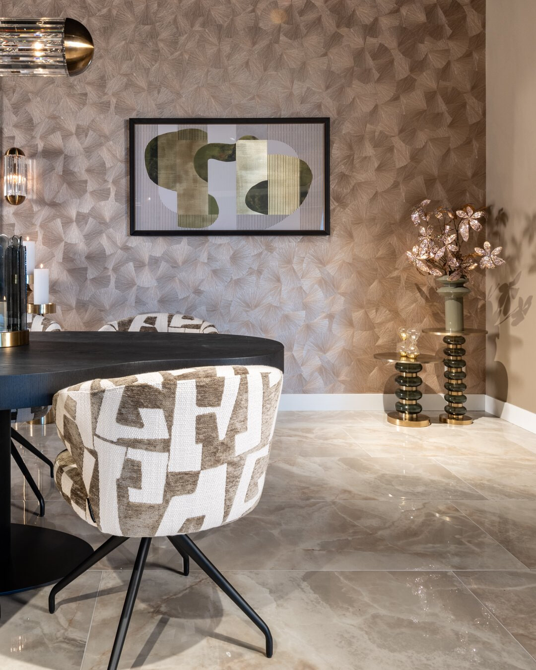 Richmond Draaibare Eetkamerstoel 'Milly' Graffic stof, kleur Moss