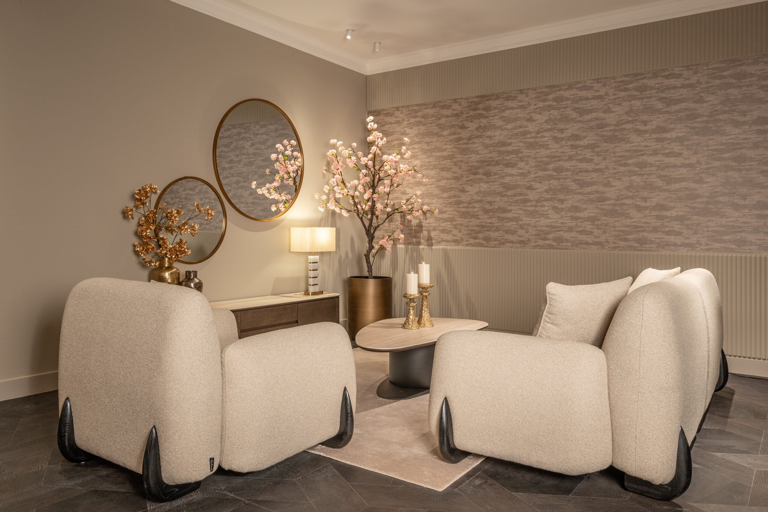 Richmond Organische Salontafel 'Ritz' Travertin en eiken, 140 x 75cm