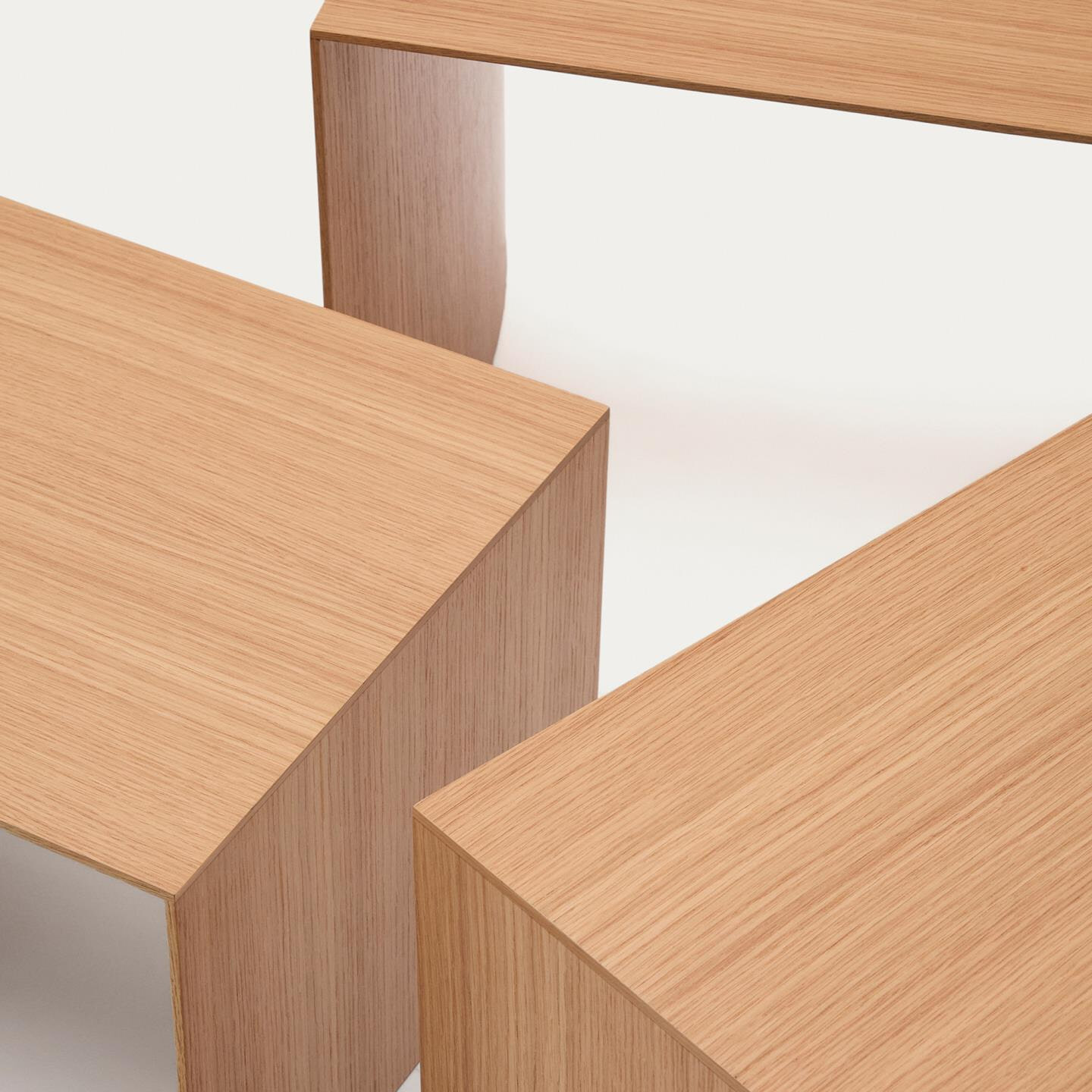 Kave Home Bijzettafel 'Litto' Eiken, Set van 3 stuks, kleur Naturel