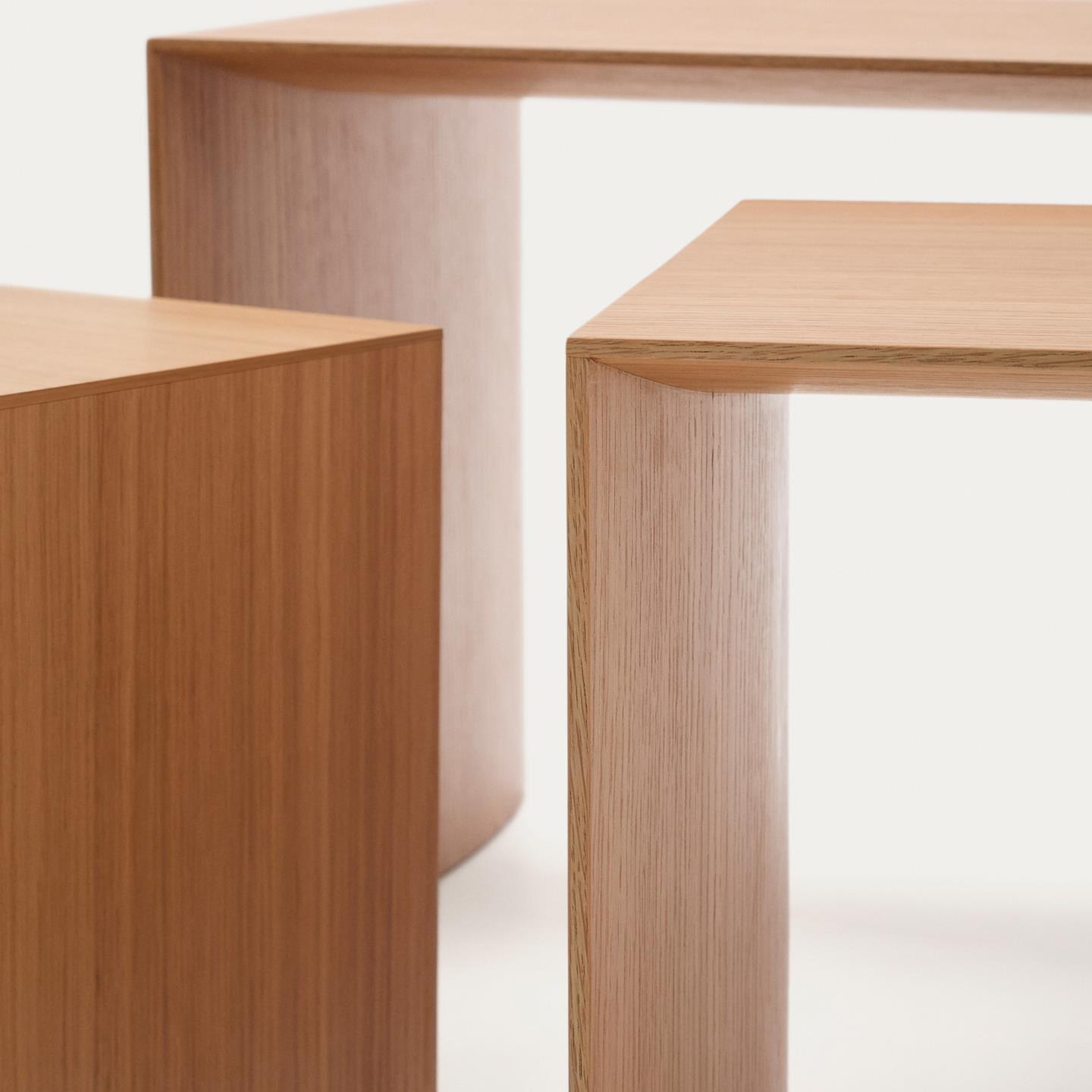 Kave Home Bijzettafel 'Litto' Eiken, Set van 3 stuks, kleur Naturel