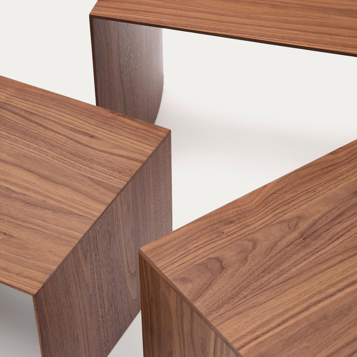 Kave Home Bijzettafel 'Litto' Walnoot, Set van 3 stuks, kleur Bruin