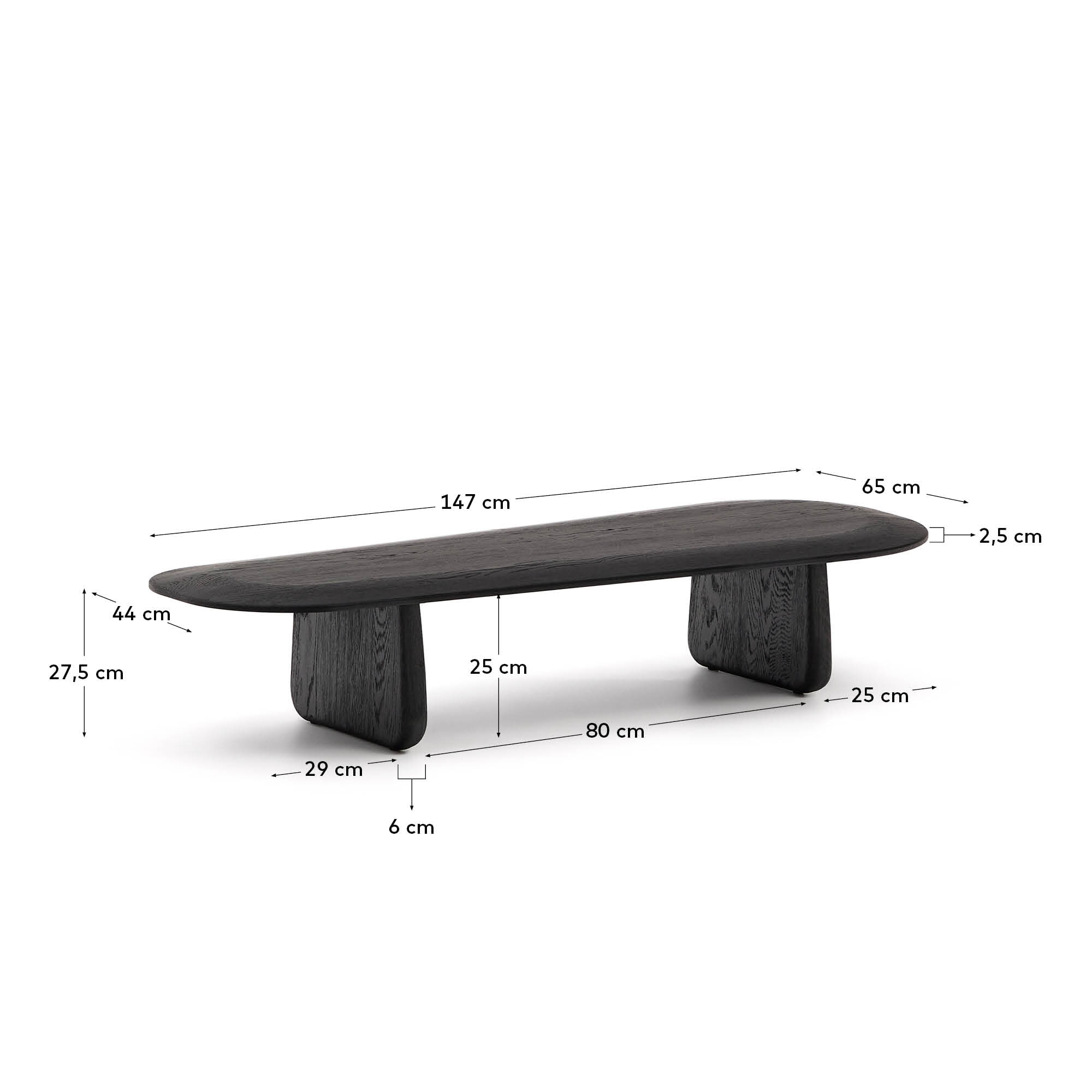 Kave Home Organische Salontafel 'Pirita' Eikenhout, 146 x 64cm, kleur Zwart