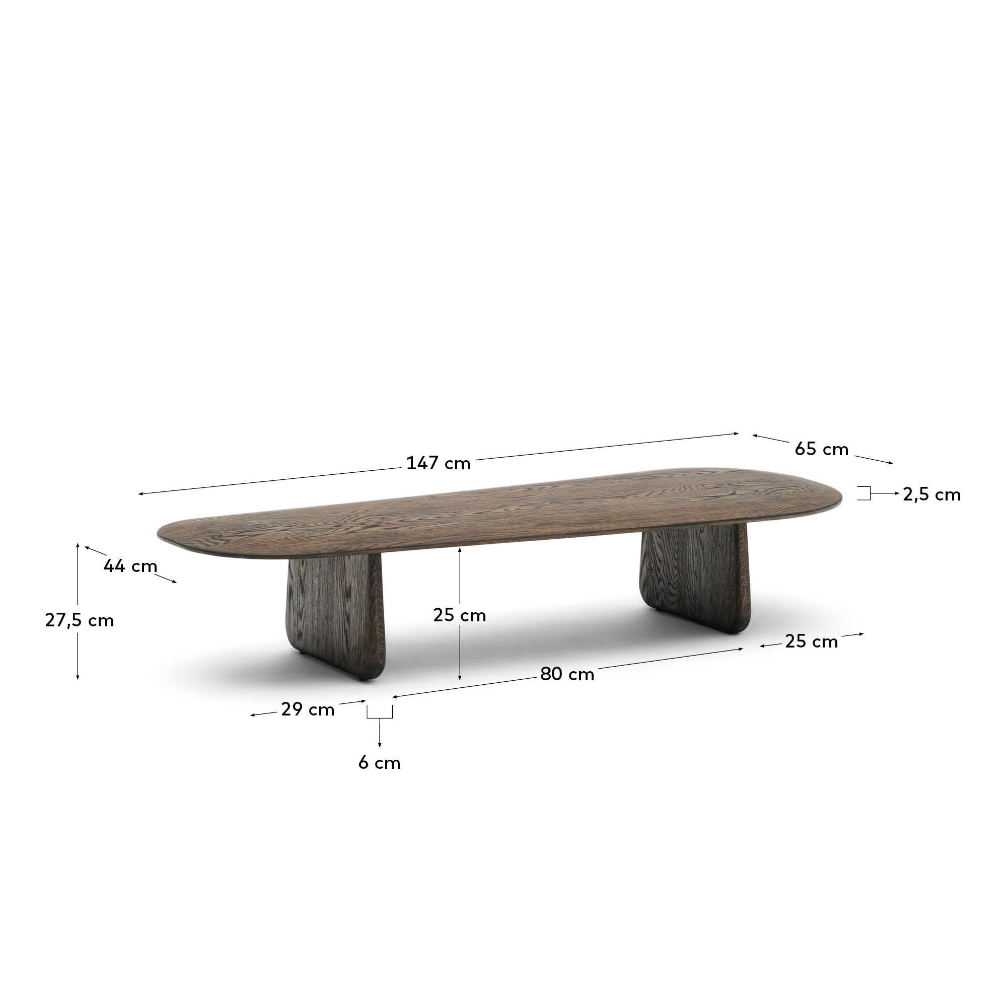 Kave Home Organische Salontafel 'Pirita' Eikenhout, 146 x 64cm, kleur Bruin