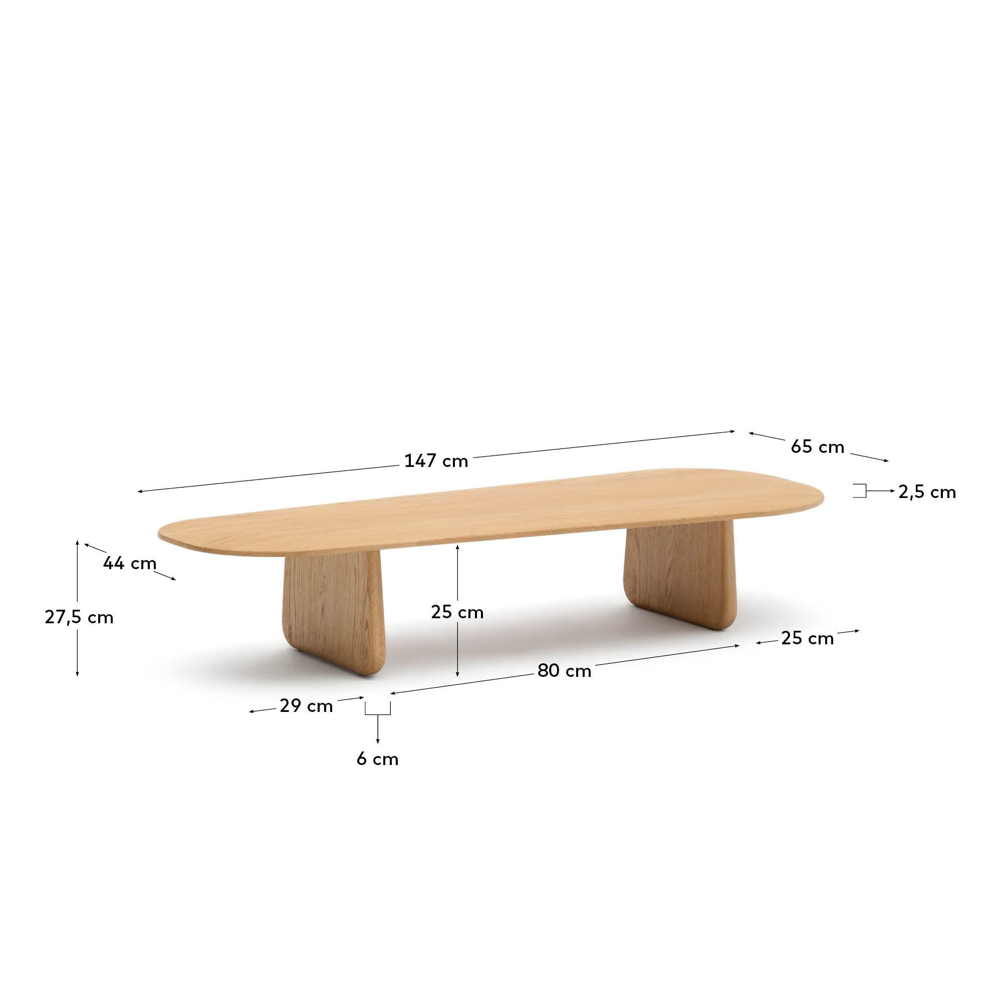 Kave Home Organische Salontafel 'Pirita' Eikenhout, 146 x 64cm, kleur Naturel
