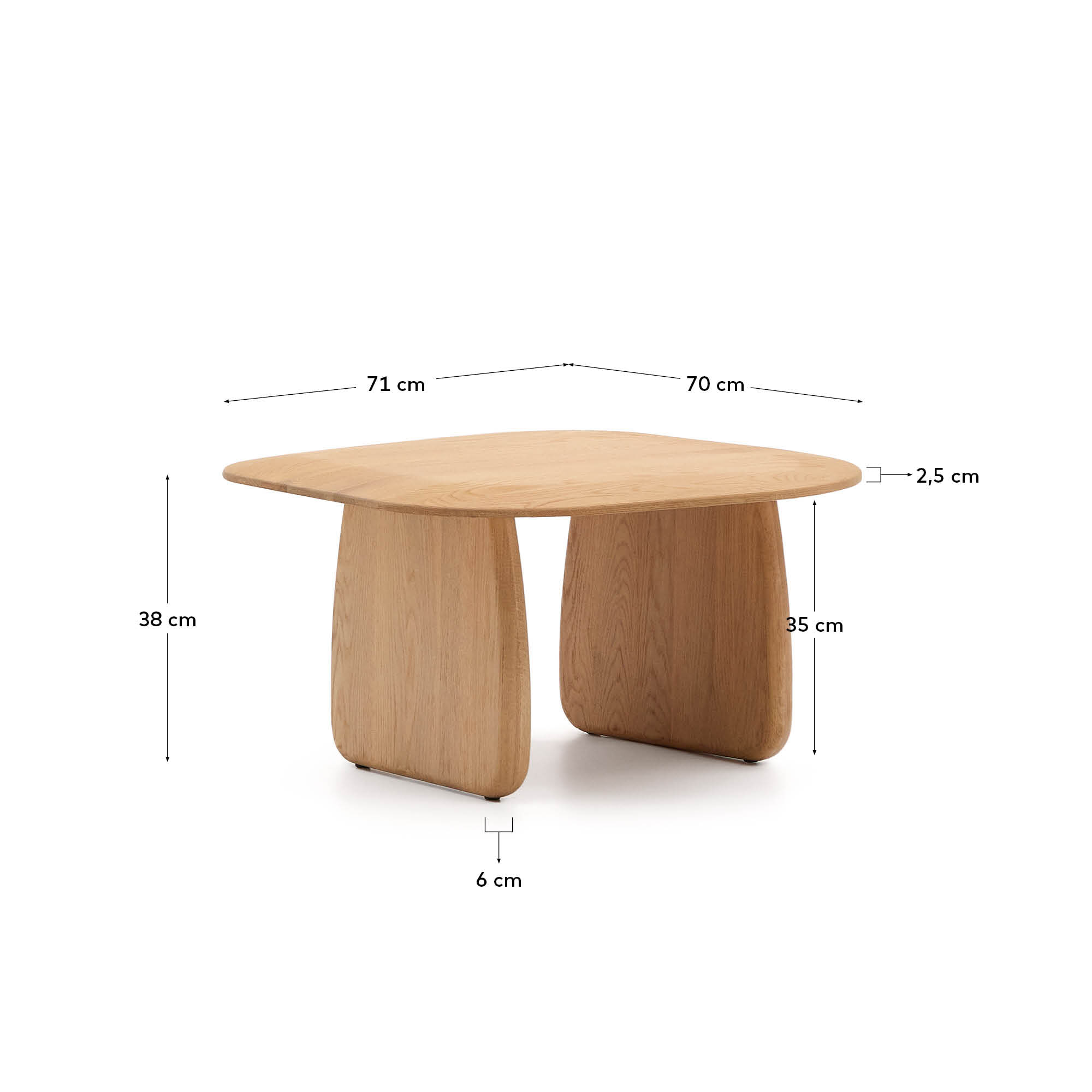 Kave Home Organische Bijzettafel 'Pirita' Eikenhout, 71 x 70cm, kleur Naturel