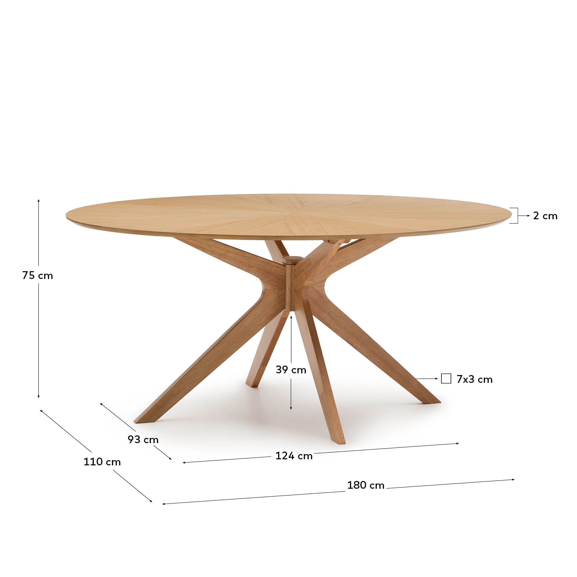 Kave Home Ovale Eettafel 'Naanim' Eiken en rubberhout, 180 x 110cm