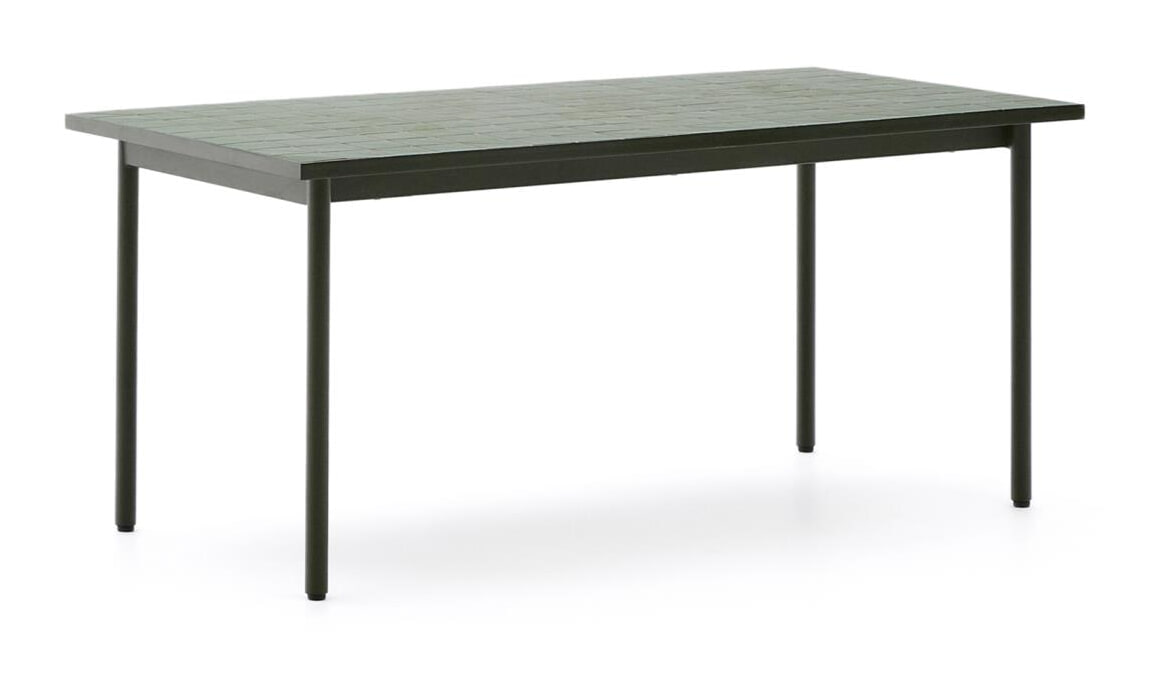 Kave Home Outdoor Eettafel 'Maurina' Cement en staal, 182 x 91cm, kleur Groen