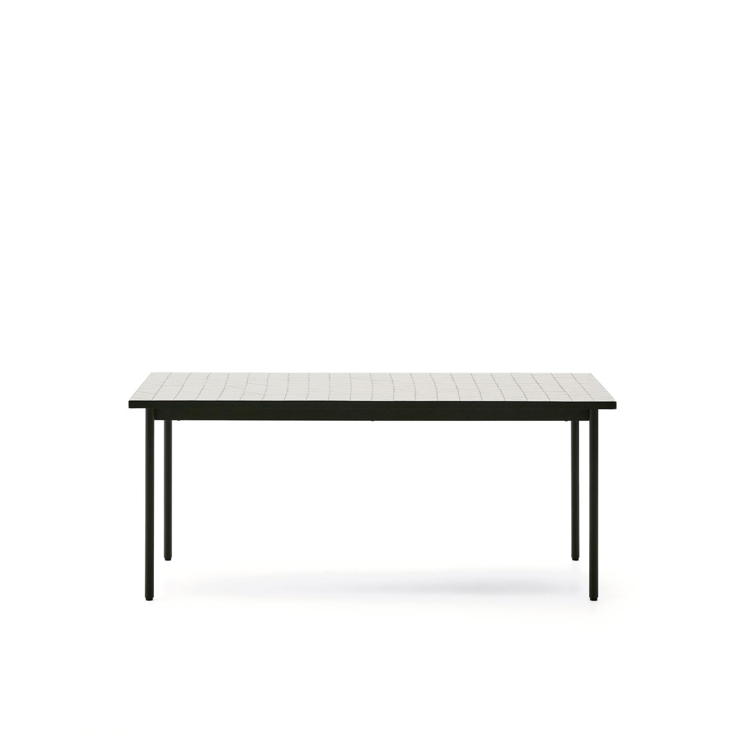 Kave Home Outdoor Eettafel 'Maurina' Cement en staal, 182 x 91cm, kleur Wit