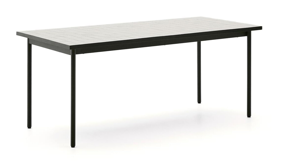 Kave Home Outdoor Eettafel 'Maurina' Cement en staal, 182 x 91cm, kleur Wit