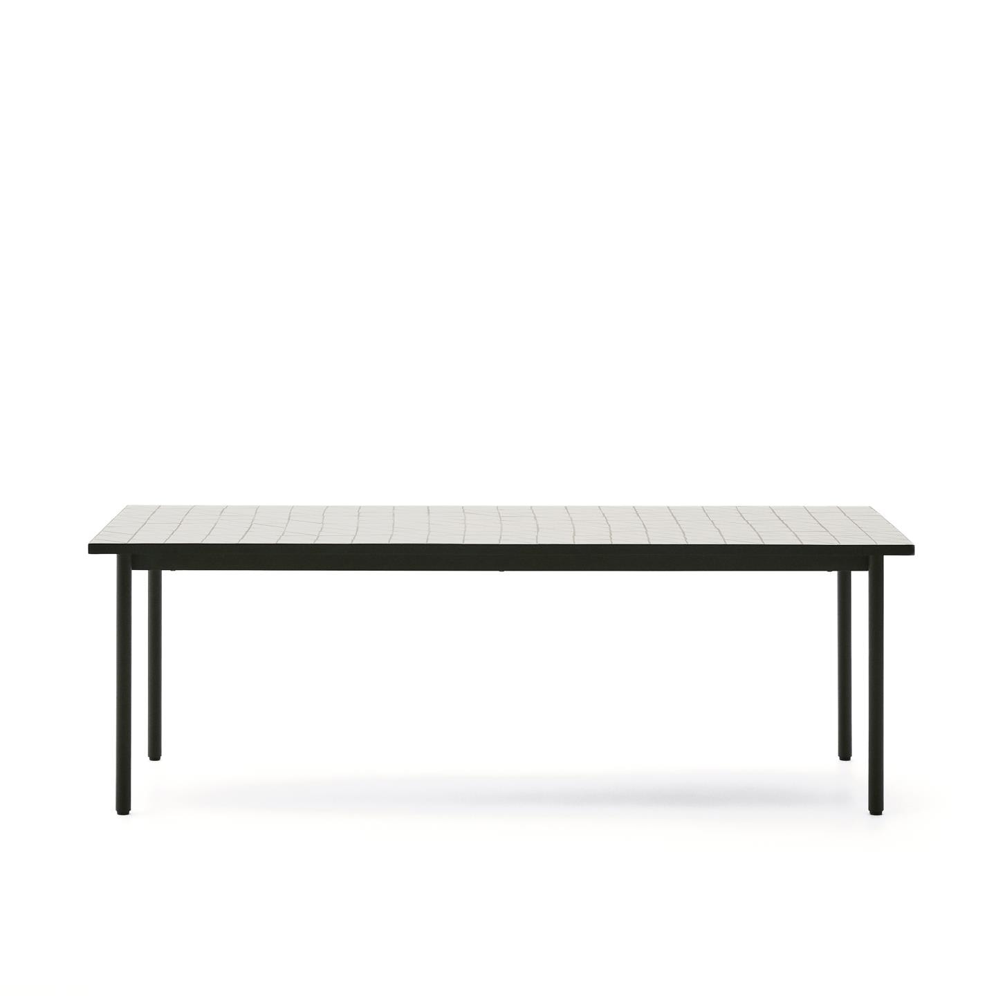 Kave Home Outdoor Eettafel 'Maurina' Cement en staal, 223 x 101cm, kleur Wit