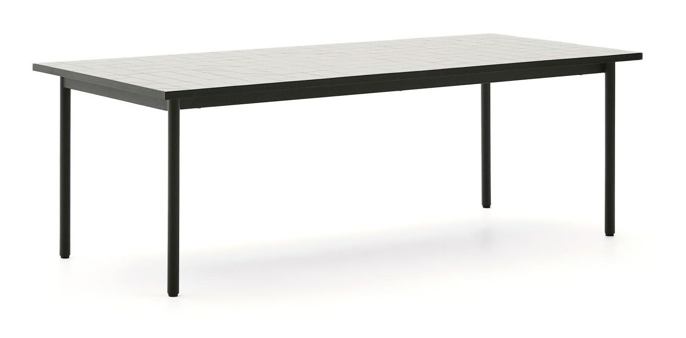 Kave Home Outdoor Eettafel 'Maurina' Cement en staal, 223 x 101cm, kleur Wit