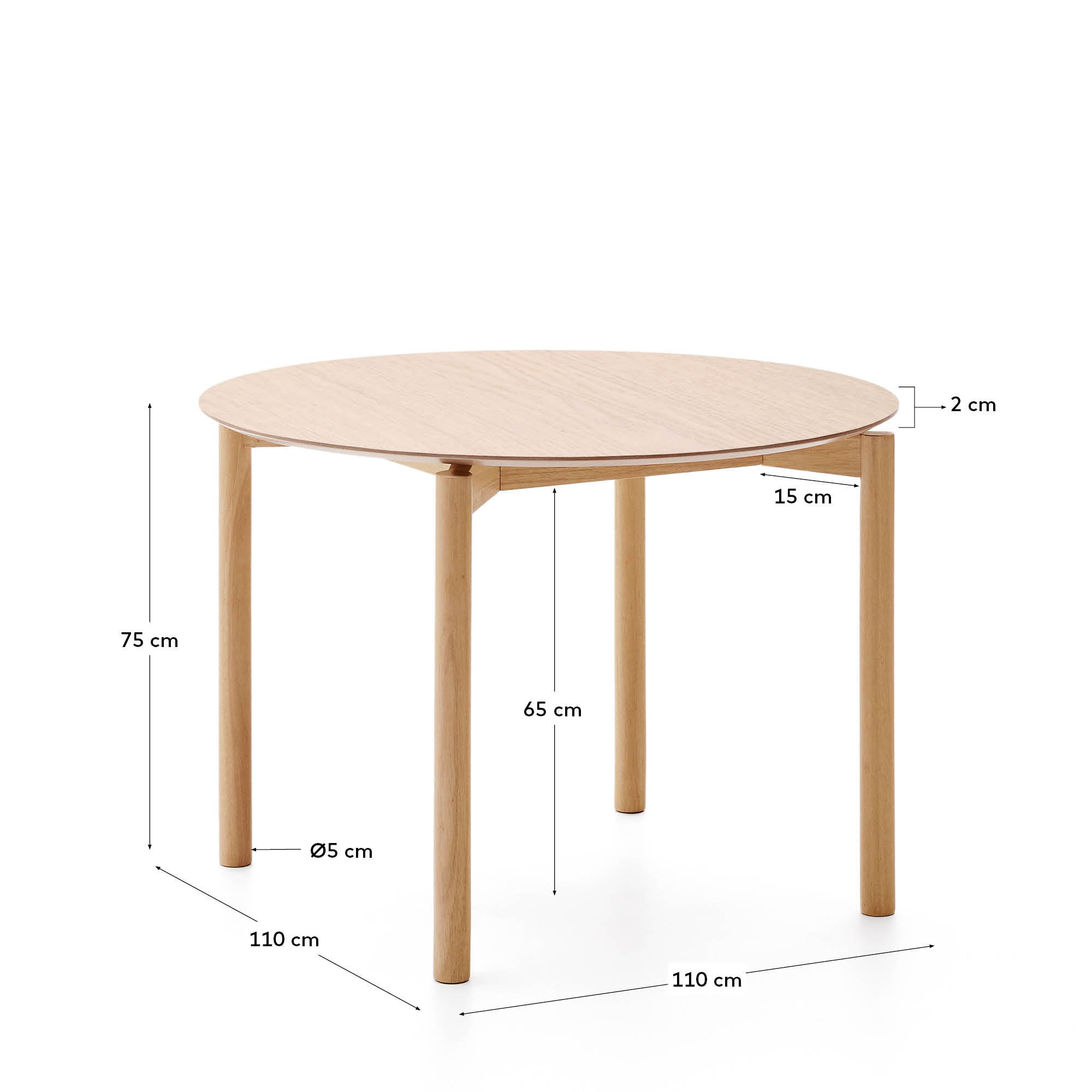 Kave Home Ronde Eettafel 'Indara' Essen en rubberhout, 110cm