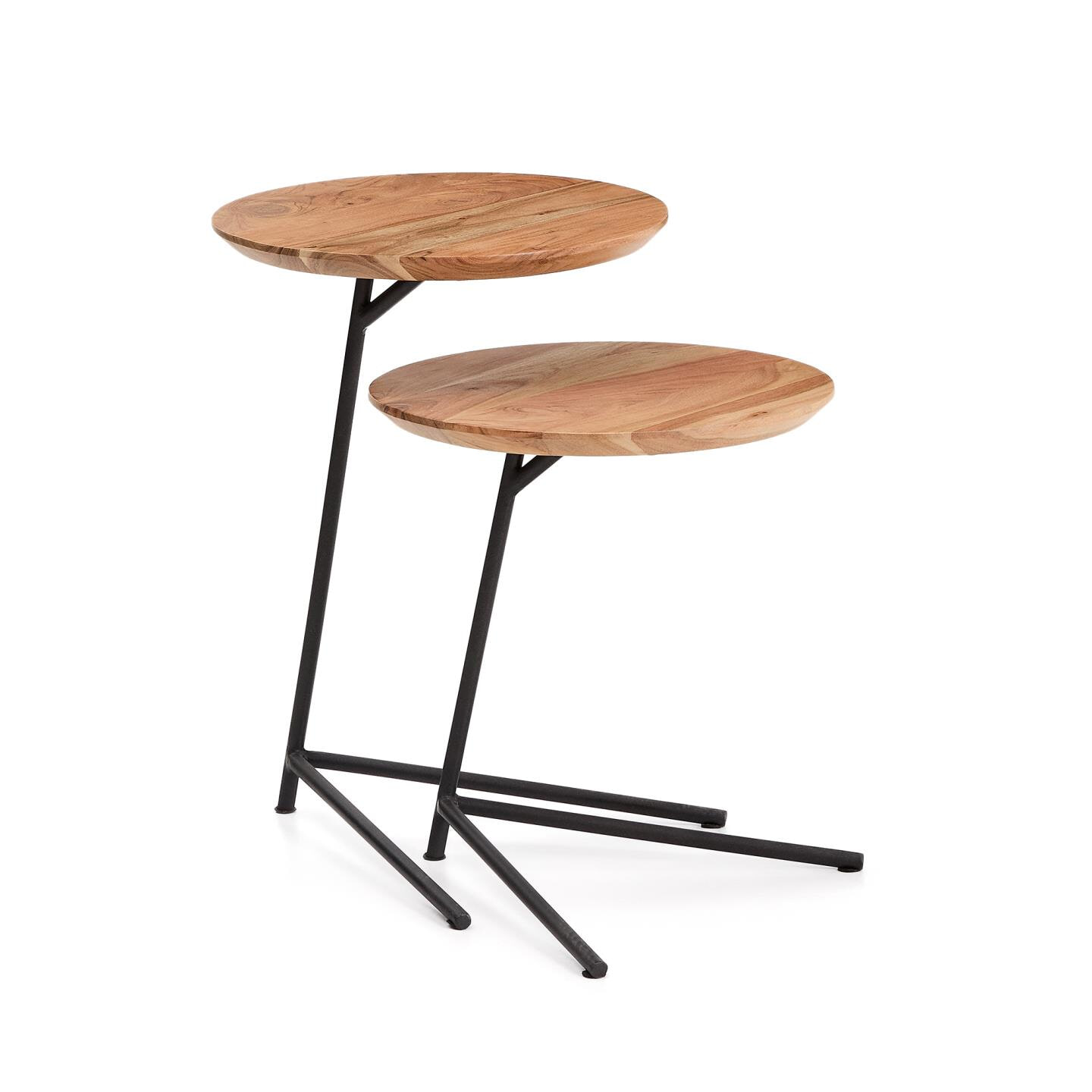 Kave Home Ronde Bijzettafel Vintara Acaciahout, Set van 2 stuks - Bruin