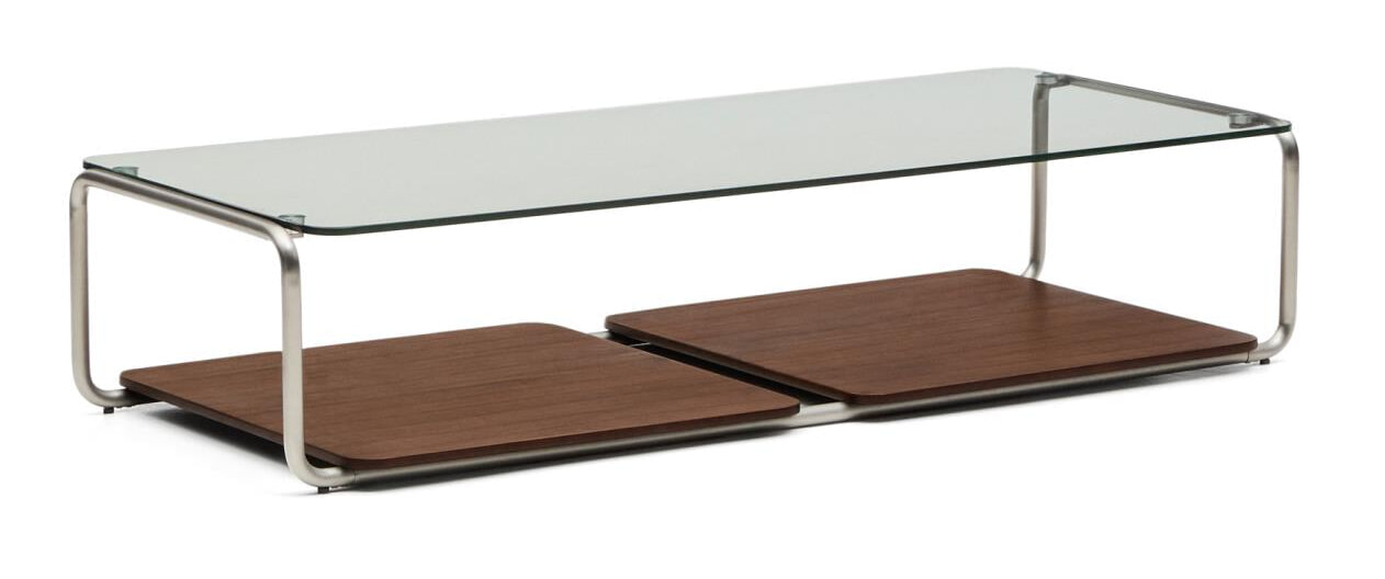 Kave Home Salontafel Tarsel Glas en walnootfineer, 140 x 60cm - Bruin