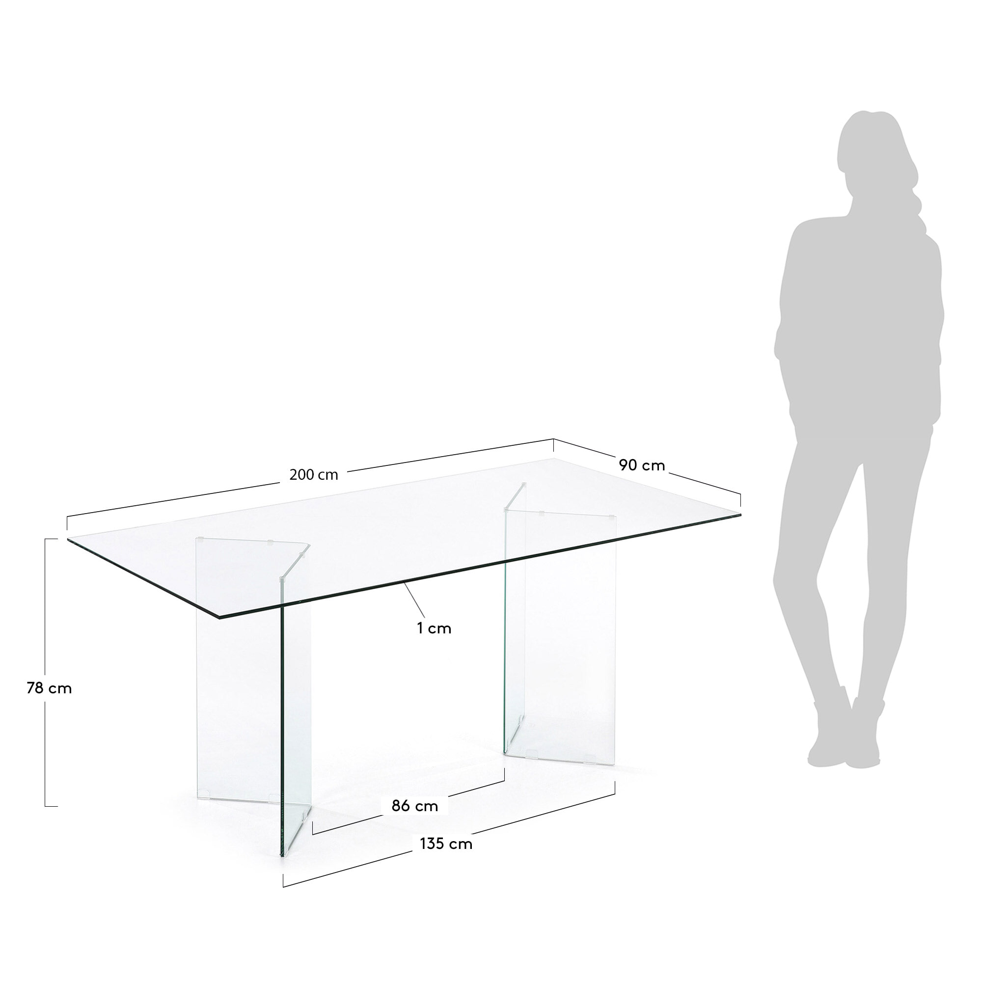 Kave Home Glazen Eettafel 'Burano', 200 x 90cm