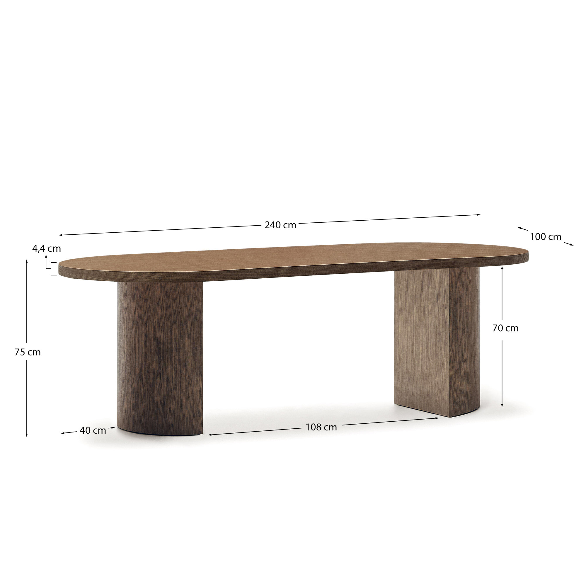 Kave Home Ovale Eettafel 'Nealy' Walnootfineer, 240 x 100cm