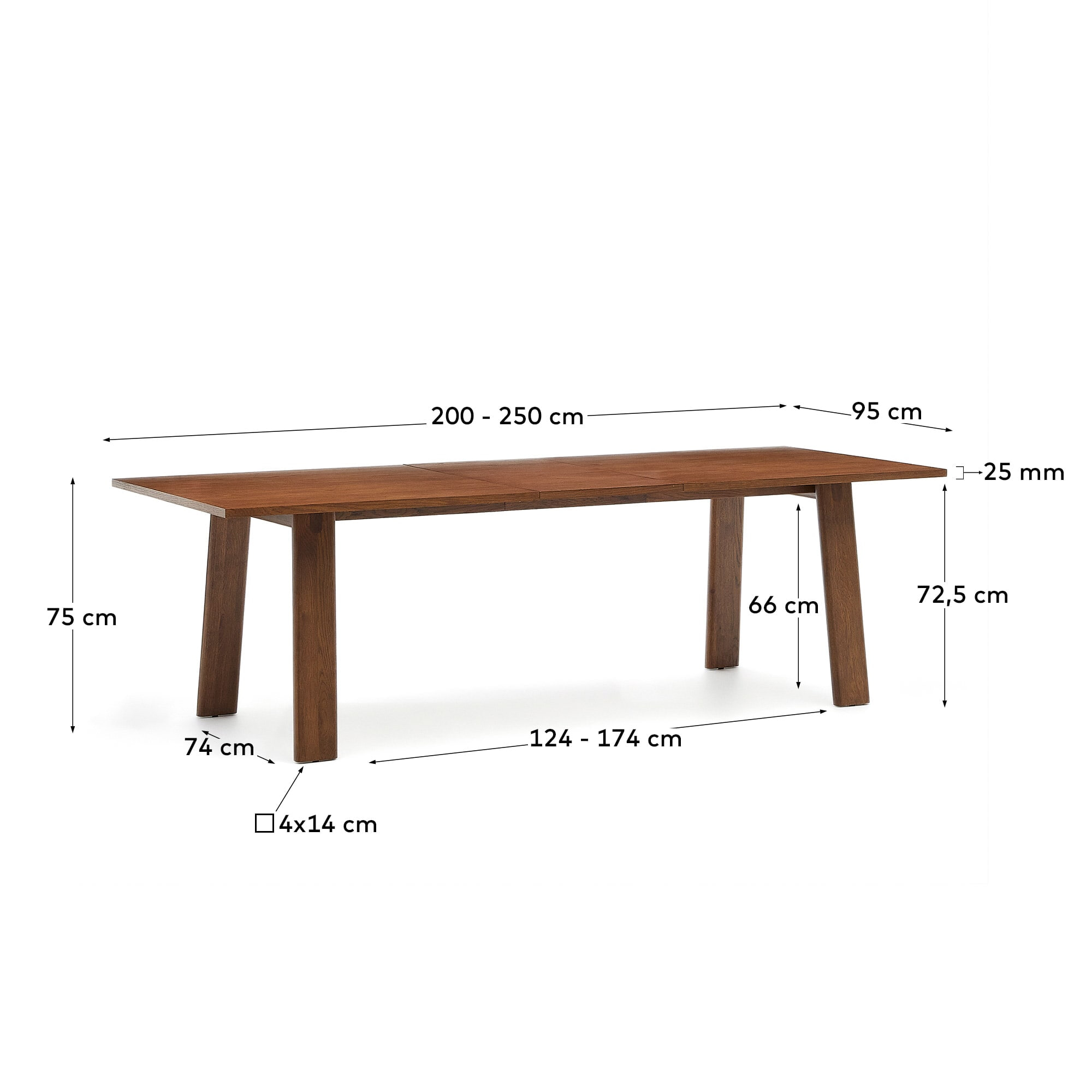 Kave Home Uitschuifbare Eettafel 'Arlen' Eiken, 200 - 250 x 95cm, kleur Walnoot